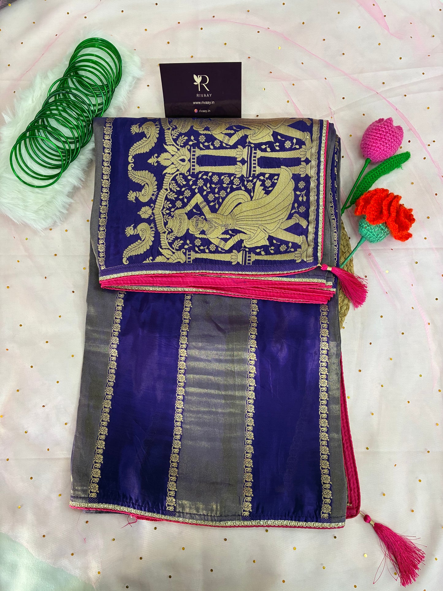 Purple Striped Dola Silk Saree