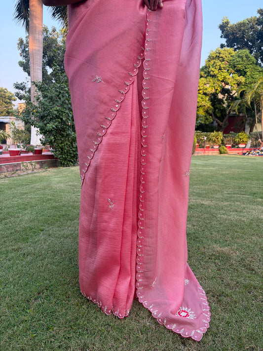Pink Saree and Blouse Combo