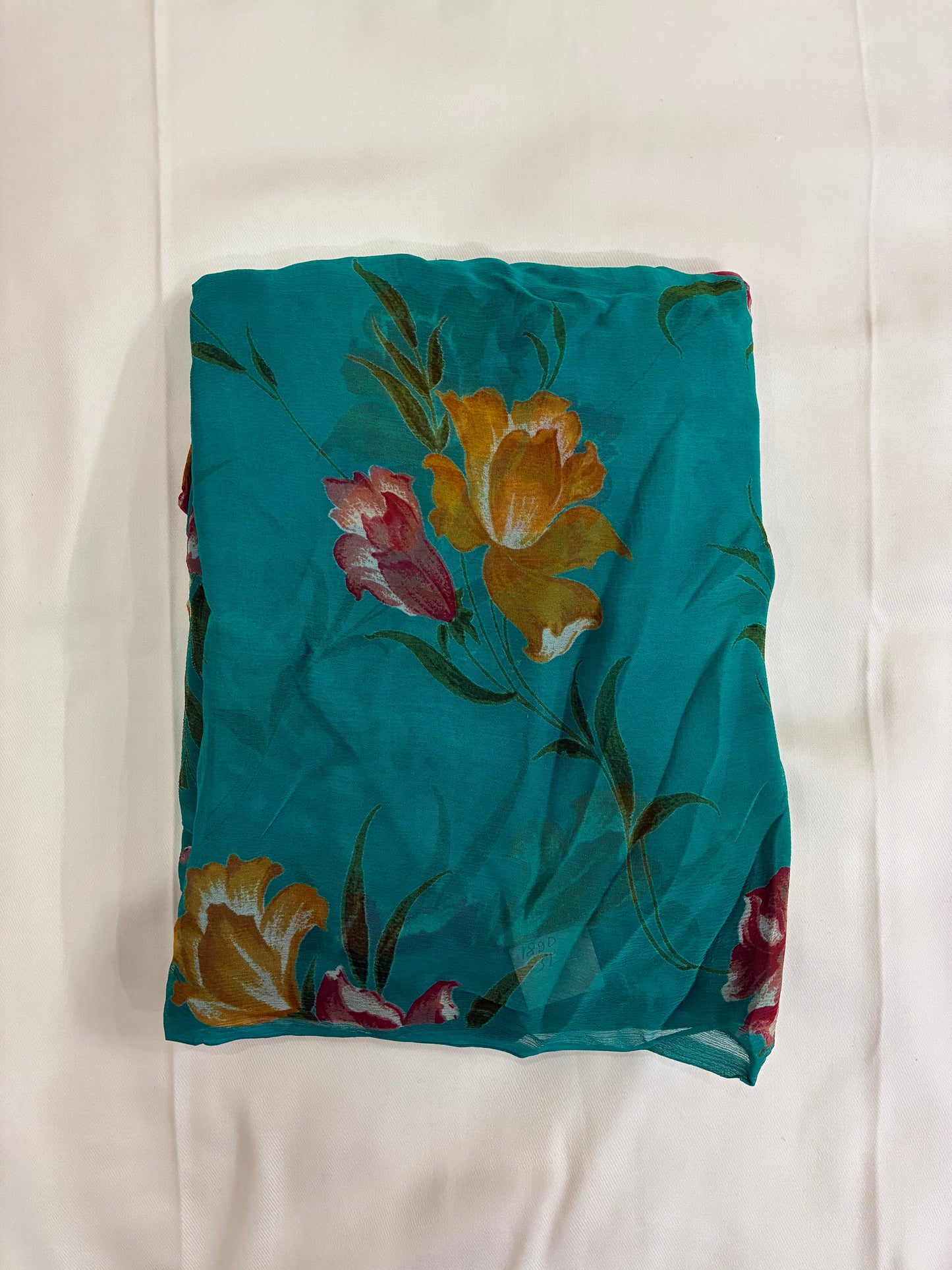 Blue Floral Semi Chiffon Saree