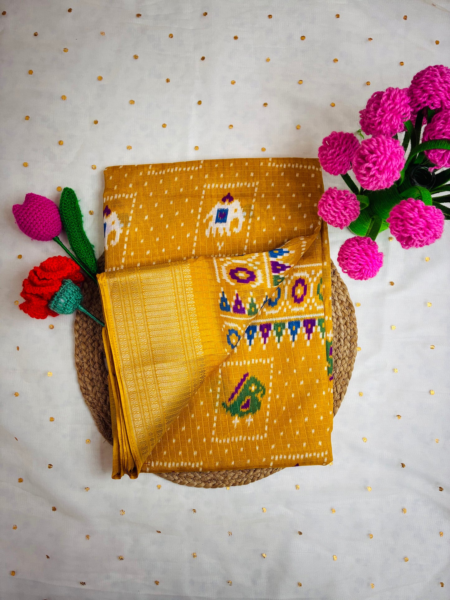 Mustard Pochampally Design Festive Saree