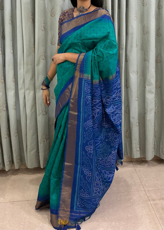 Blue Butti Weaving Chunari Pallu Chanderi Silk Saree