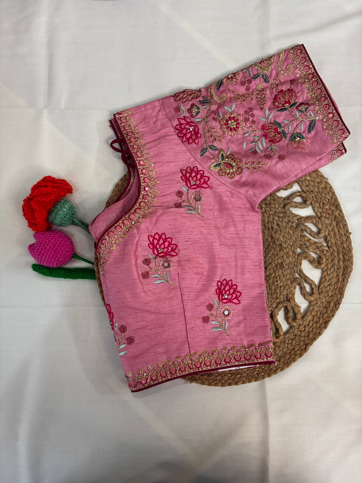Maroon Crushed Saree and Embroidered Blouse Combo