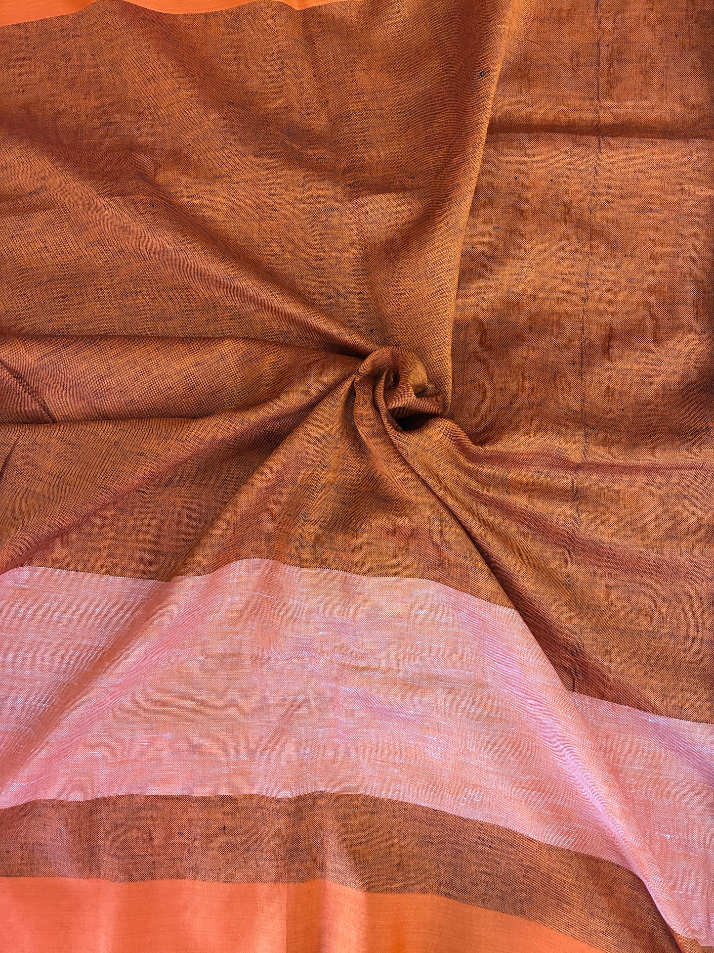 Black Orange Colorblock Pure Linen Saree
