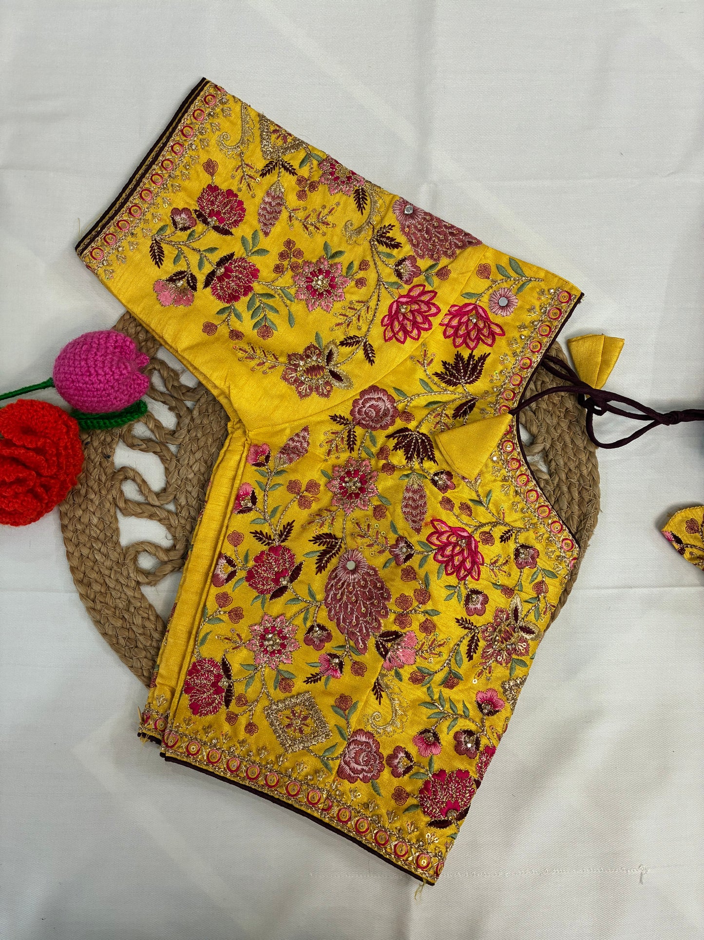 Brown Crushed Saree and Embroidered Blouse Combo