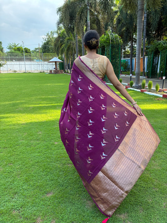 Purple Bird Dola Silk Saree