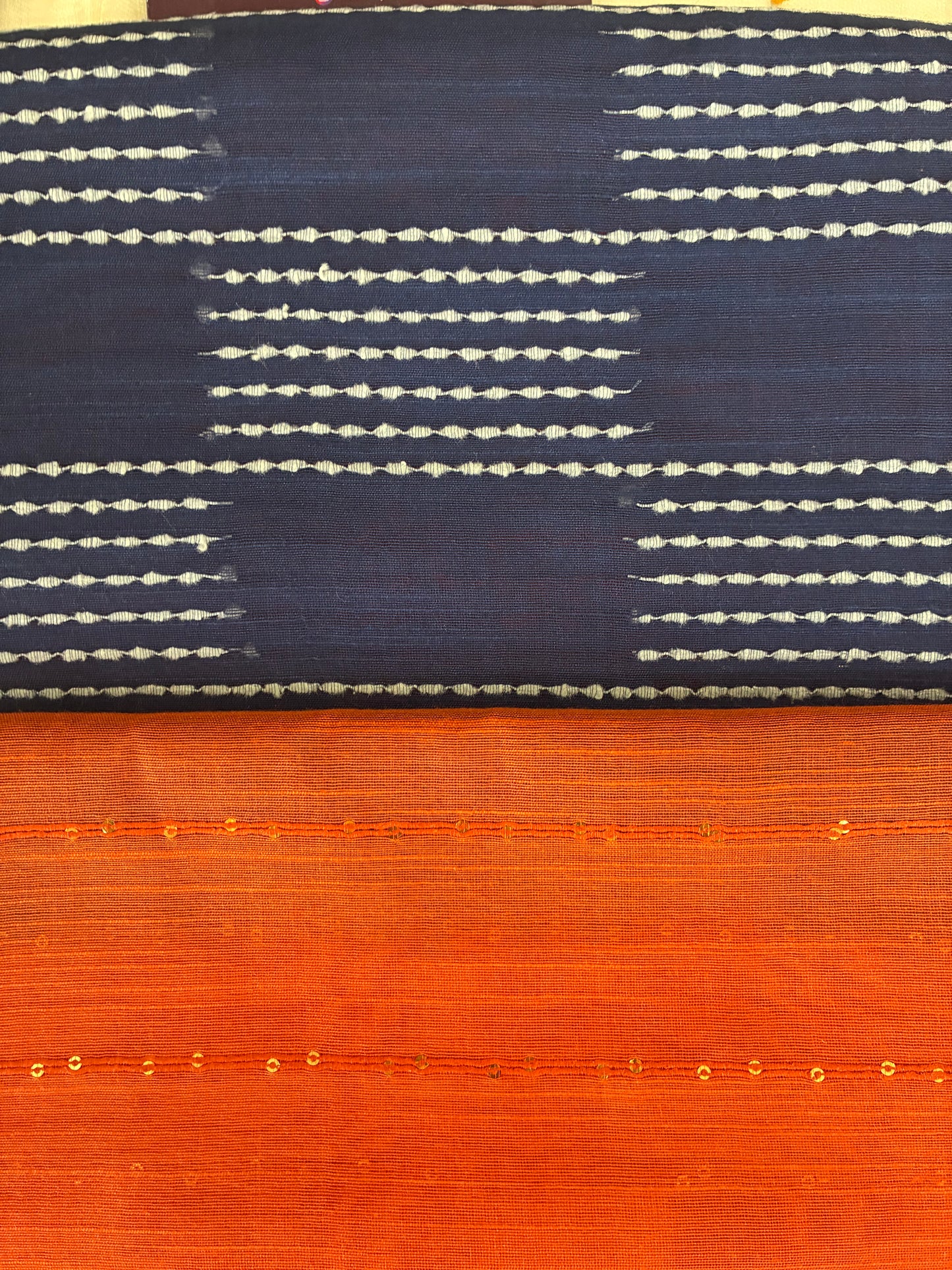 Orange Blue Striped Chanderi Cotton