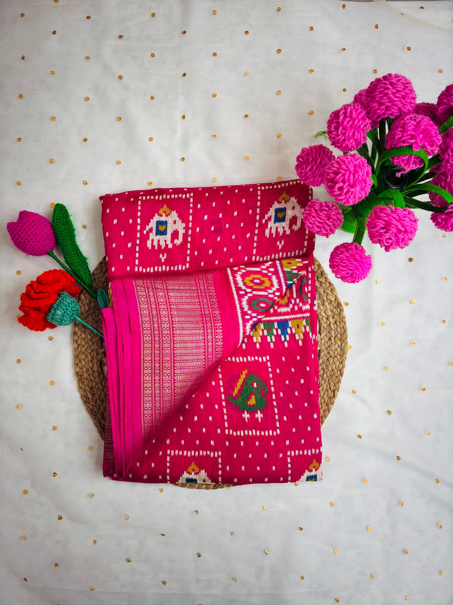 Pink Pochampally Design Festive Saree
