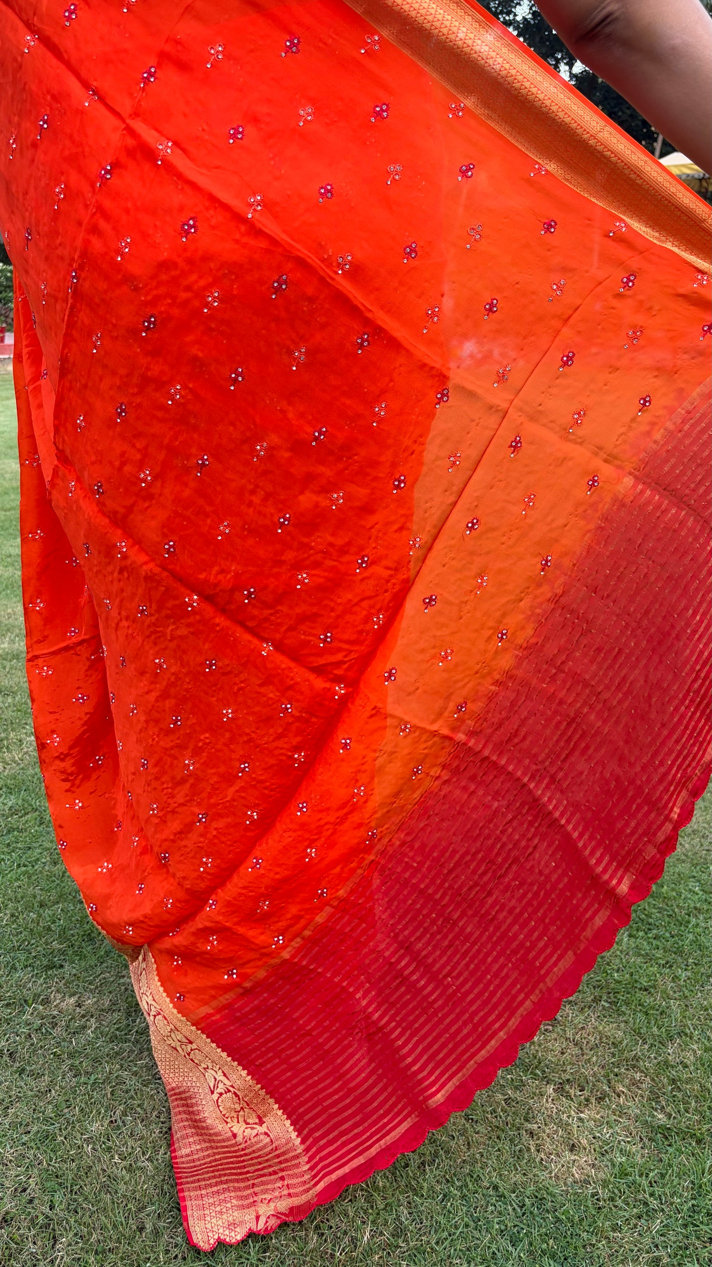 Orange Red Festive Dola Silk Saree