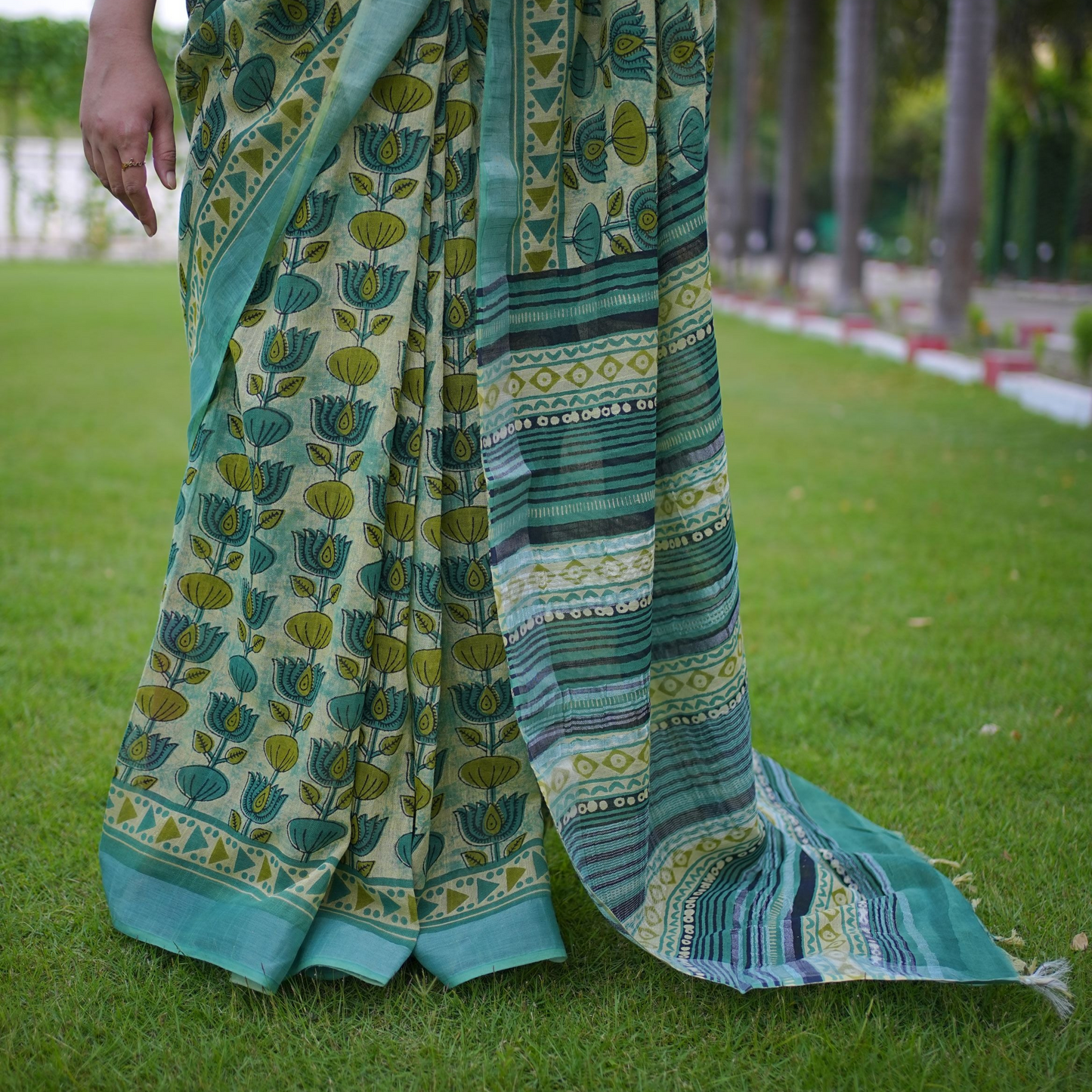 Green Linen Cotton Saree
