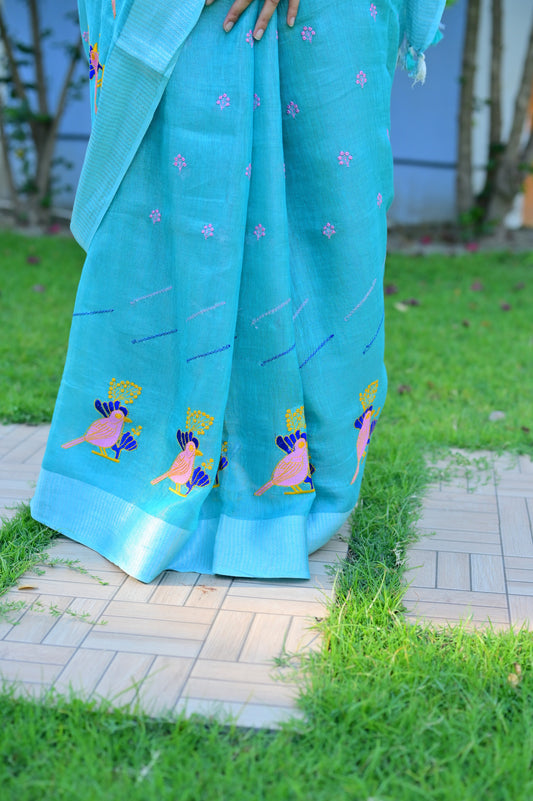 Neel- Pakhi Blue Tissue Linen