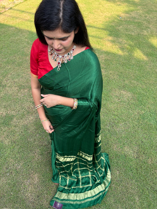 Green Solid Gajji Silk Saree