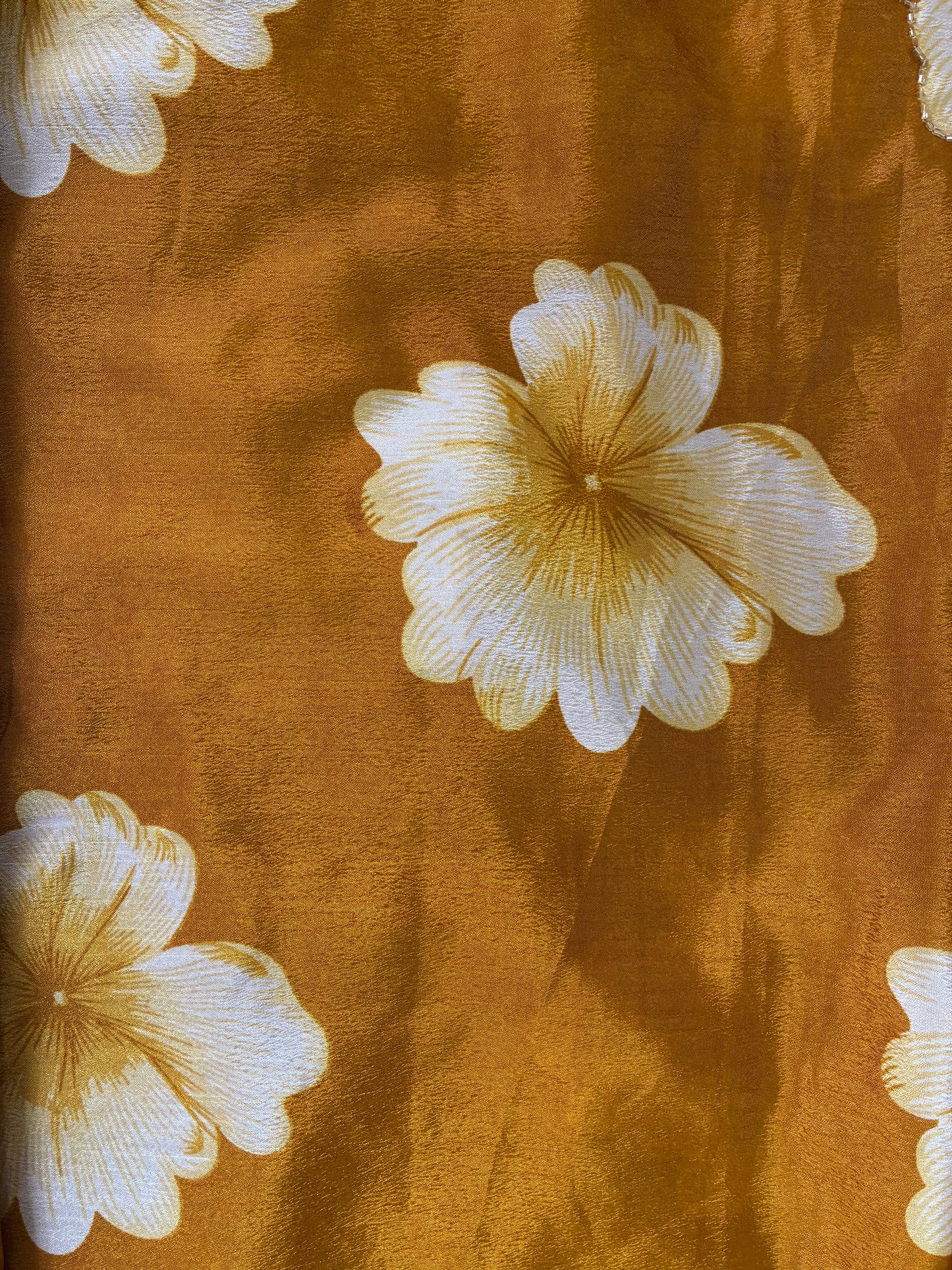 Mustard Floral Chinon Saree