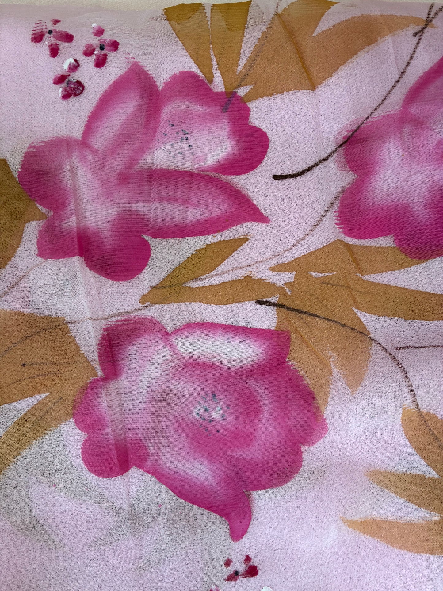 Baby Pink Handpainted Pure Chiffon Saree