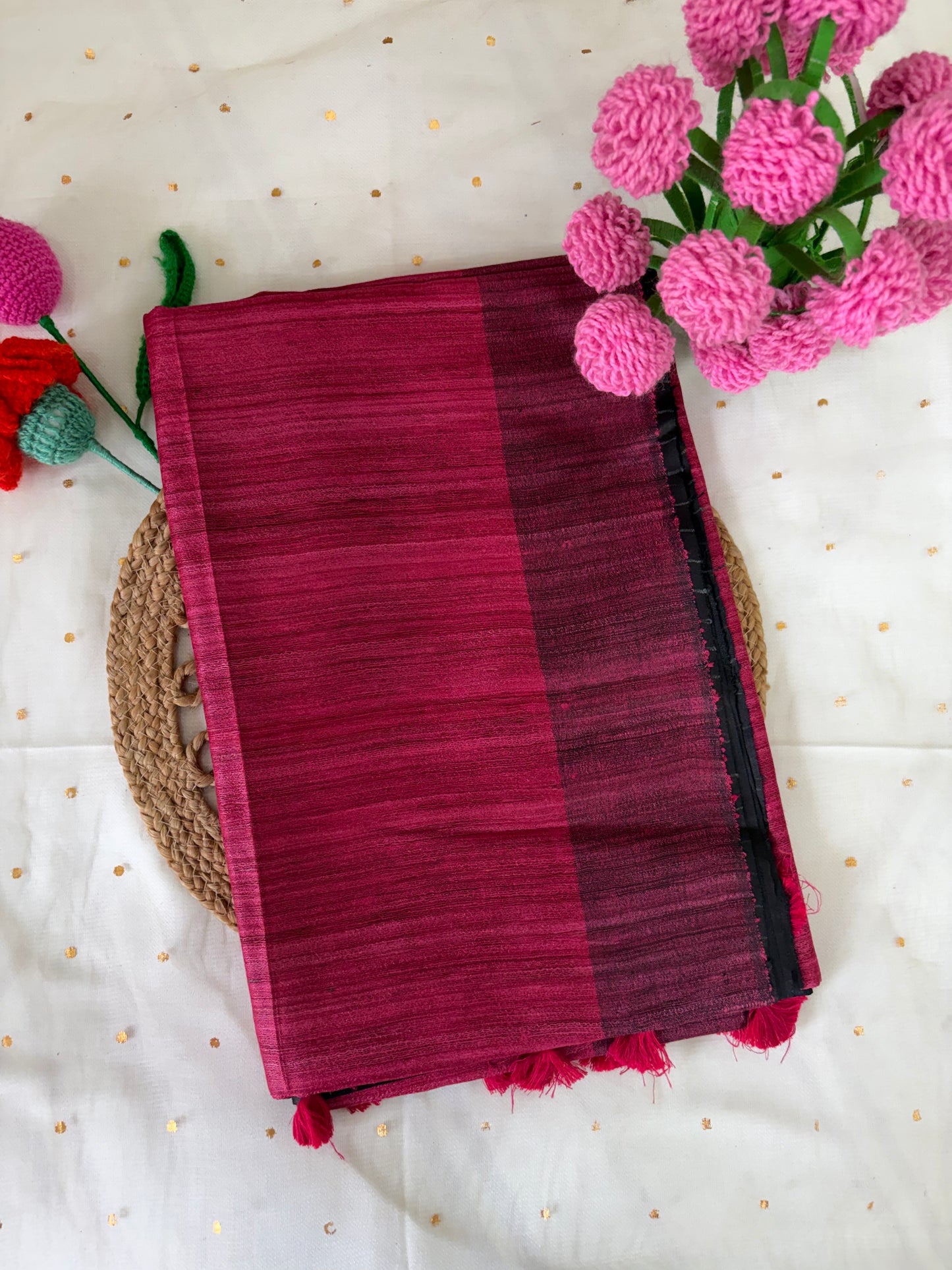 Black-Pink Half Silk Bhagalpuri Silk Saree