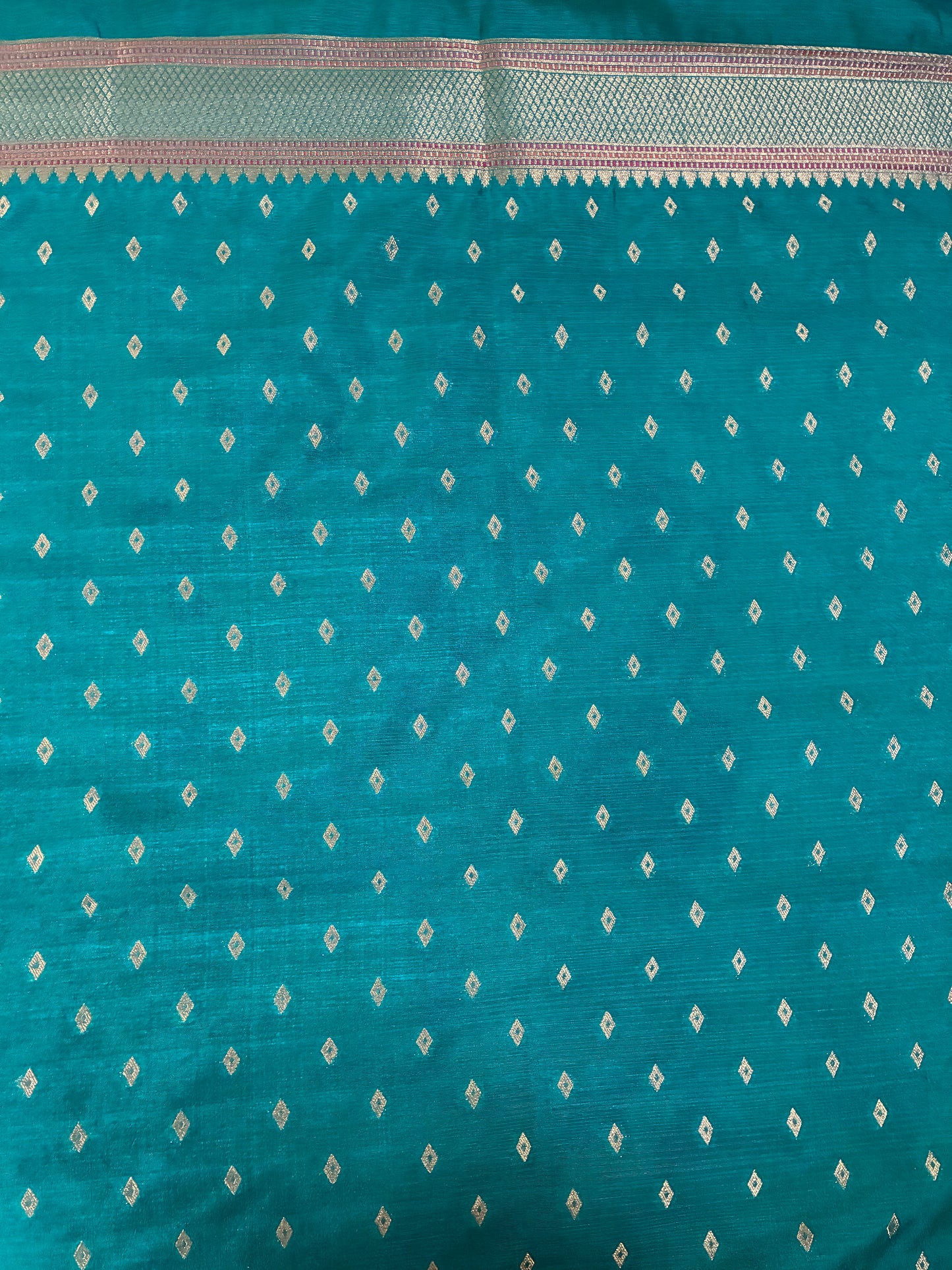 Teal Temple Border Chanderi Silk