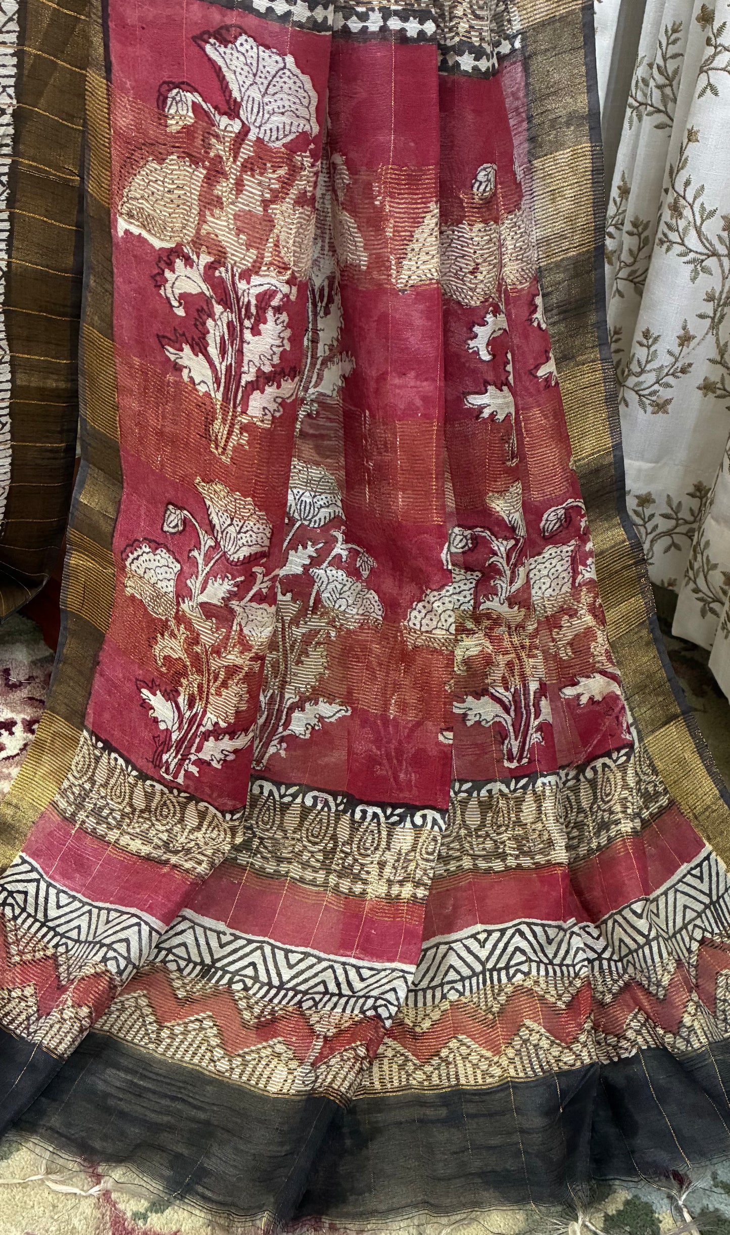 Mustard Red Chanderi Saree