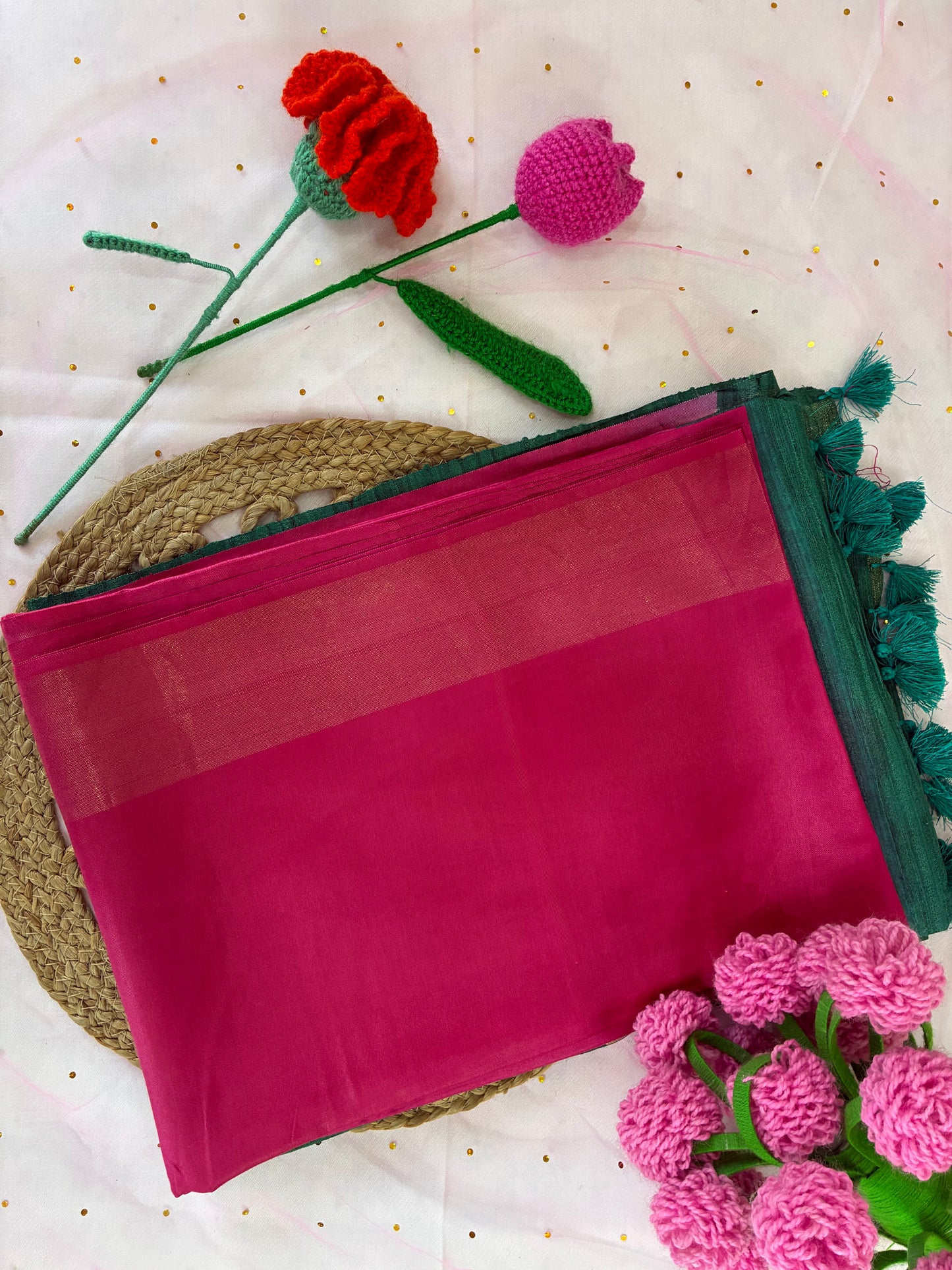 Pink Green Half Silk Bhagalpuri Silk Saree