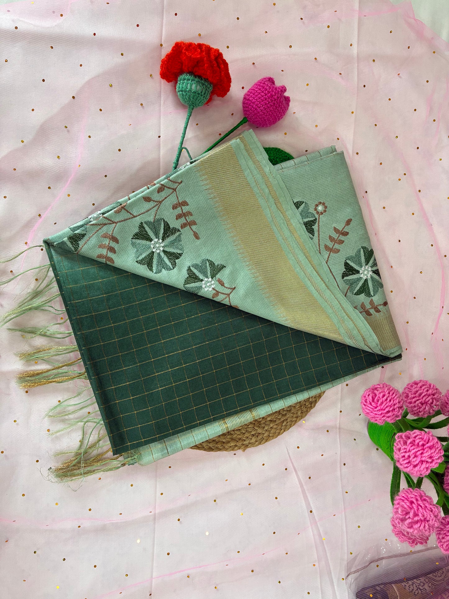Elaichi- Pista Green Chanderi Silk