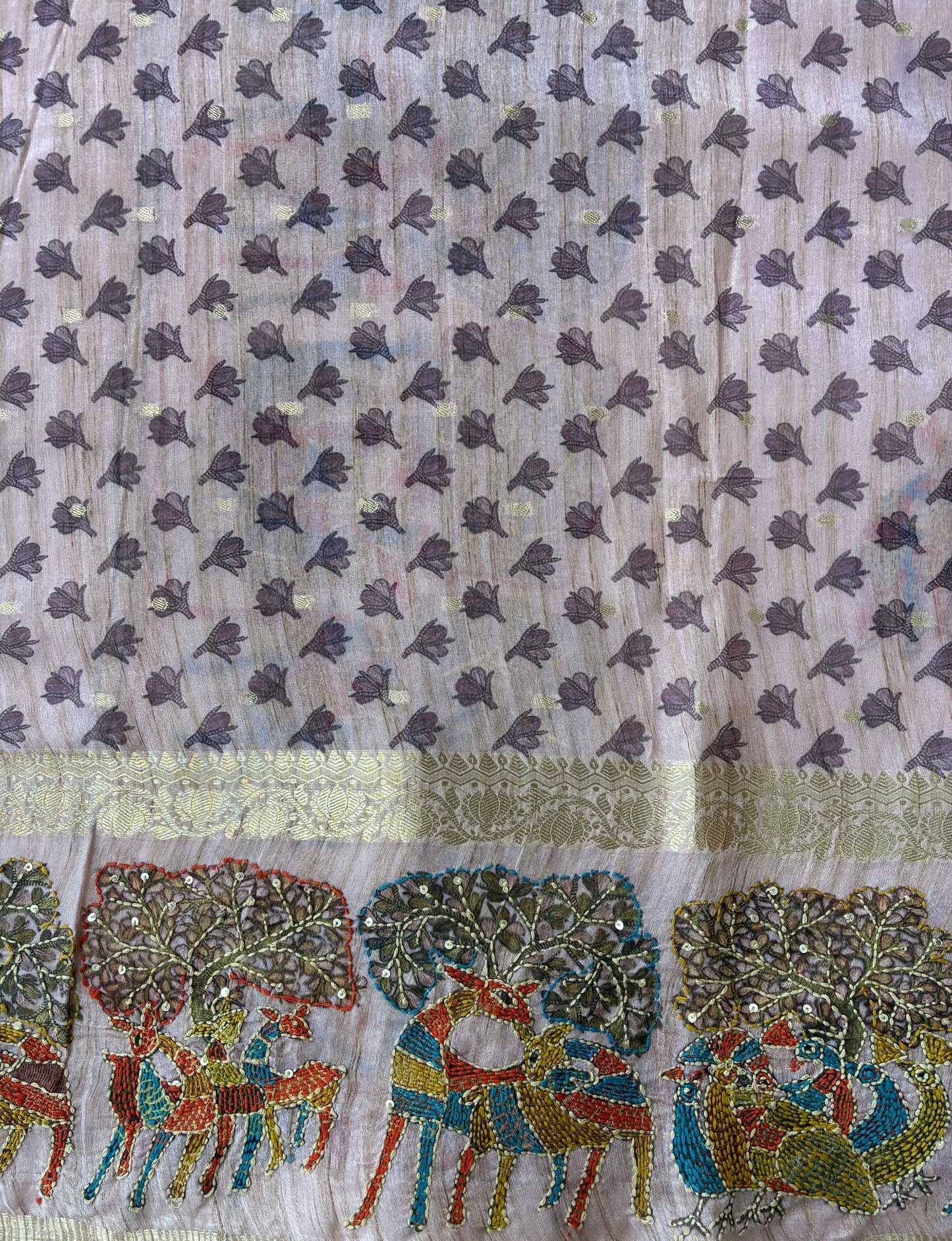 Pastel Kantha Work Saree