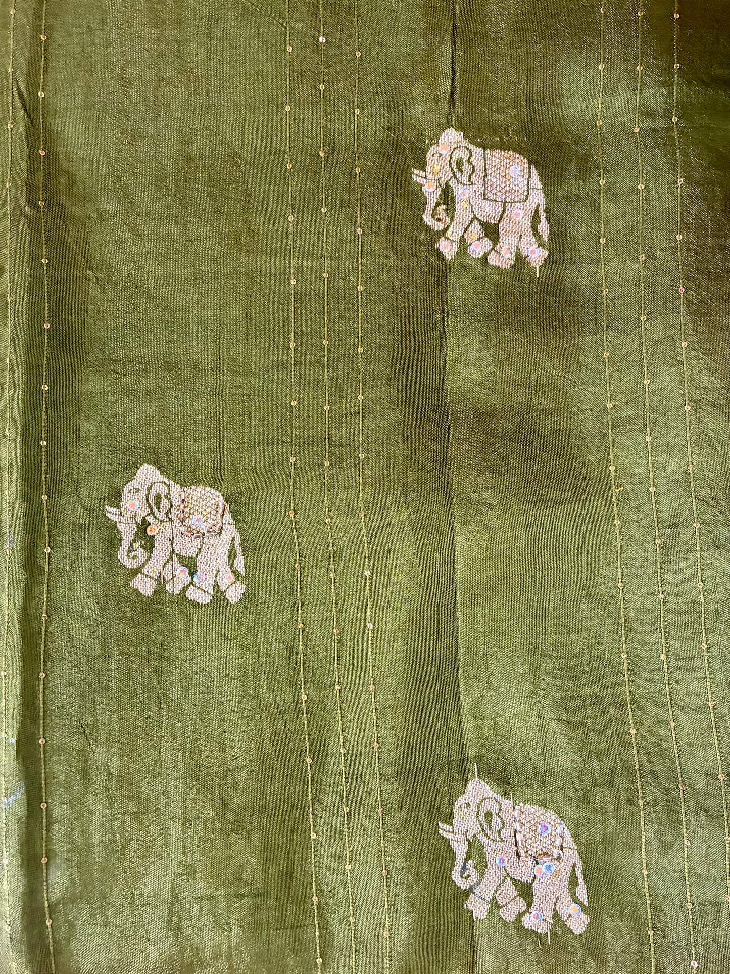 Green Elephant Motif Festive Saree