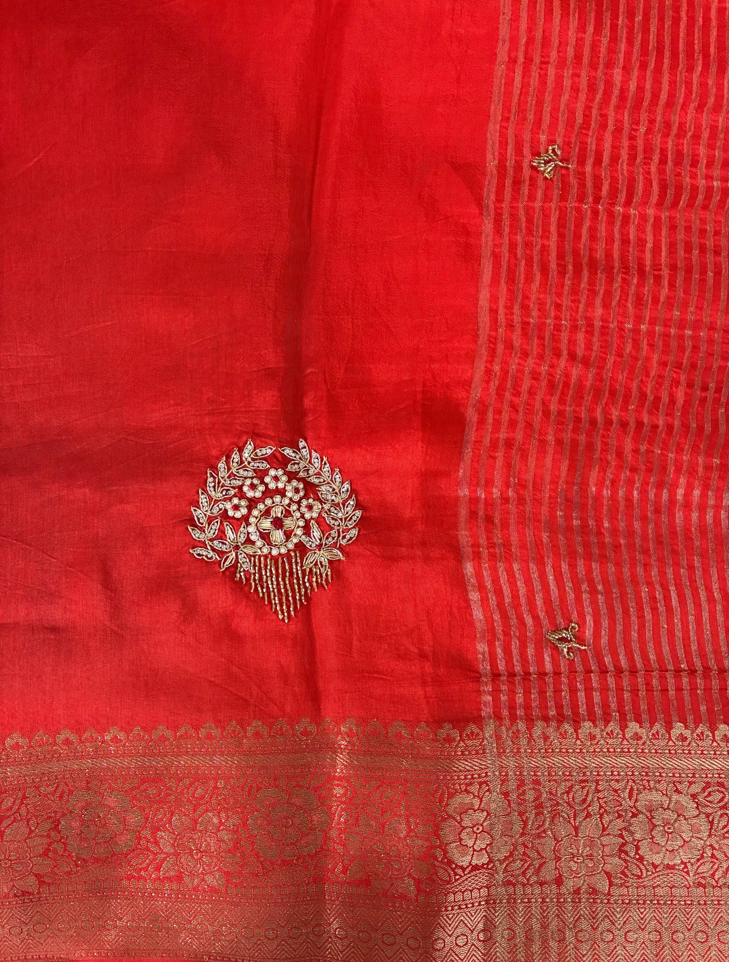Orange Festive Chit Pallu Saree