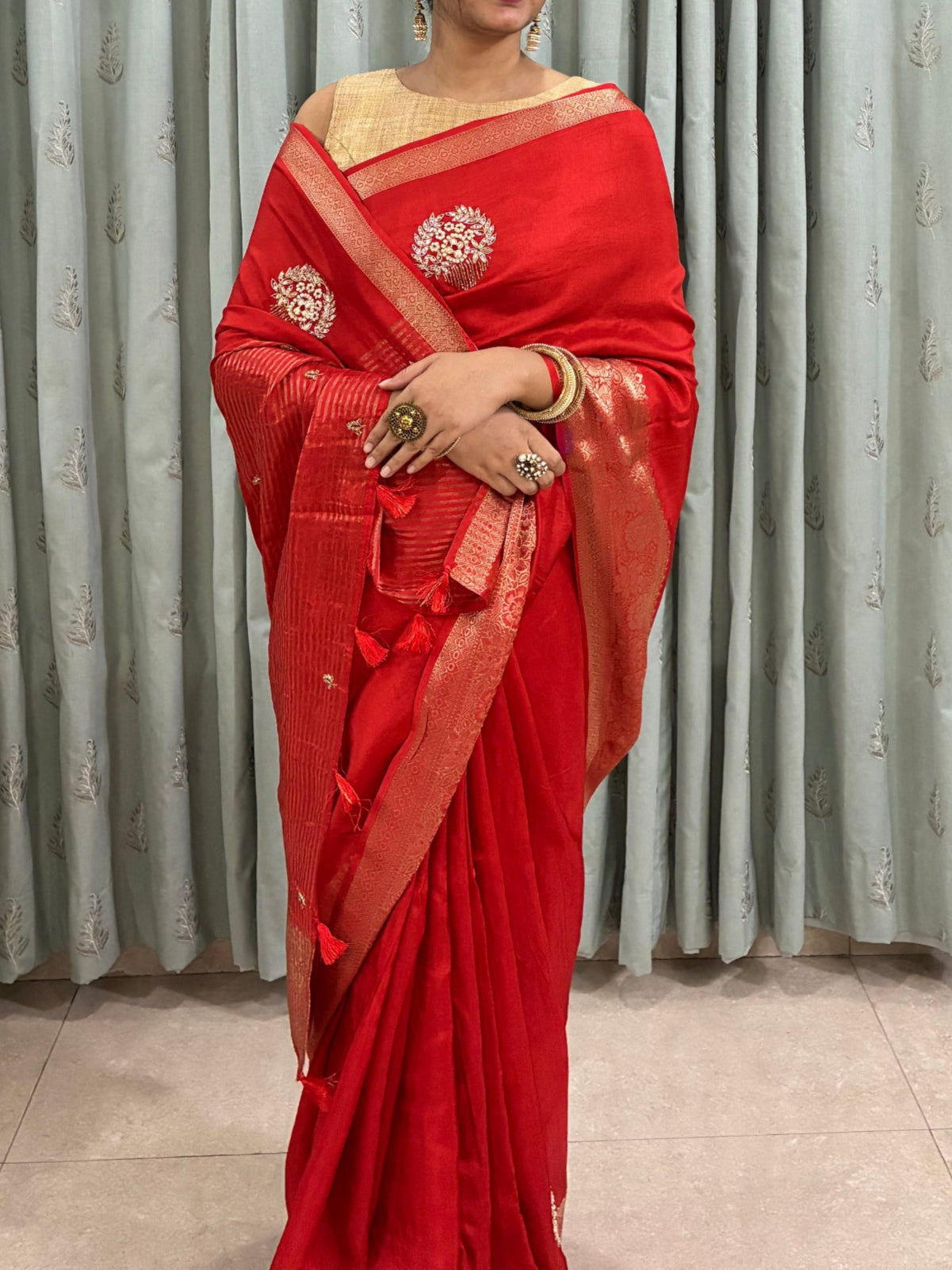 Orange Festive Chit Pallu Saree