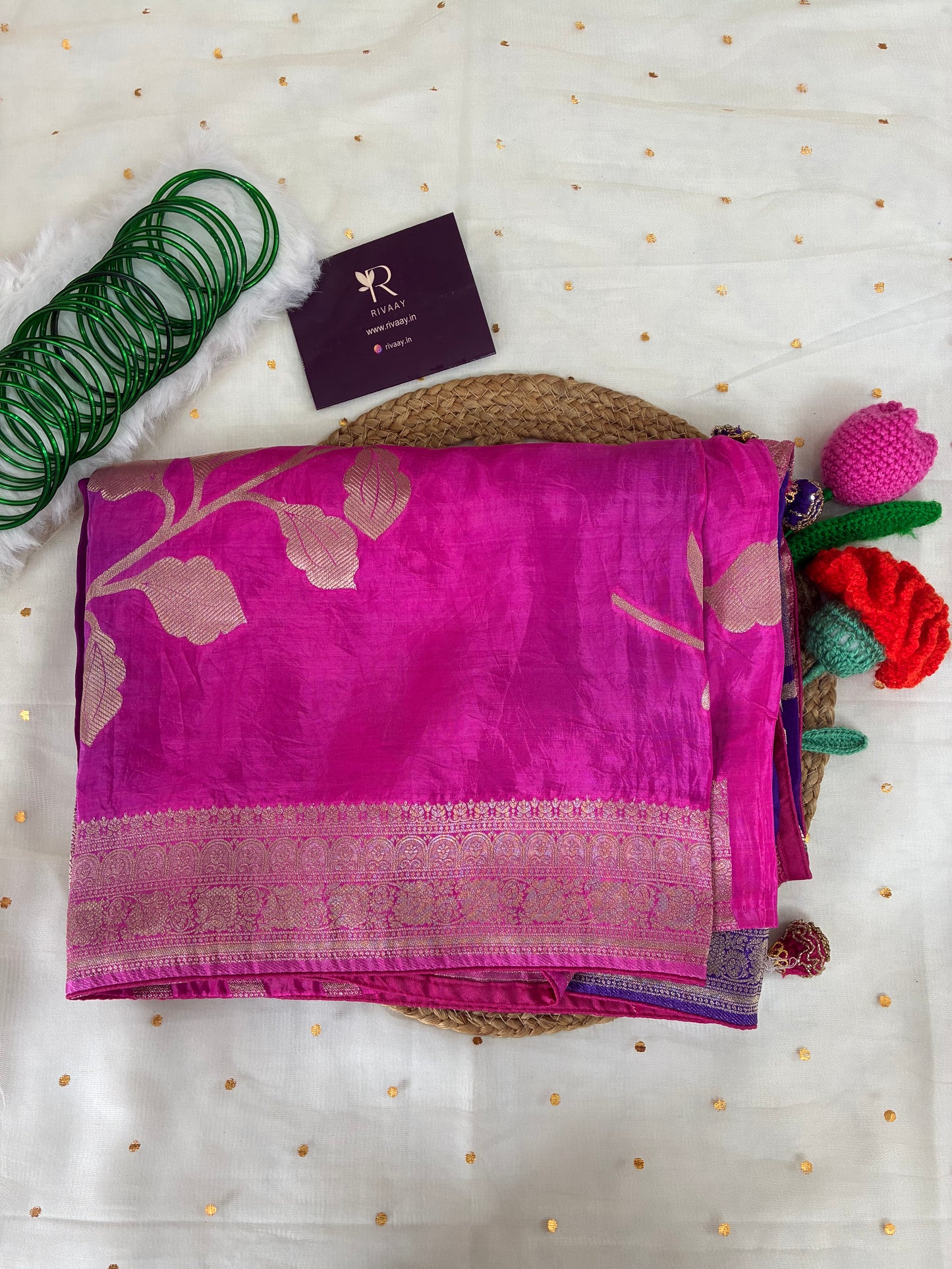 Purple Pink Floral Festive Dola Silk Saree
