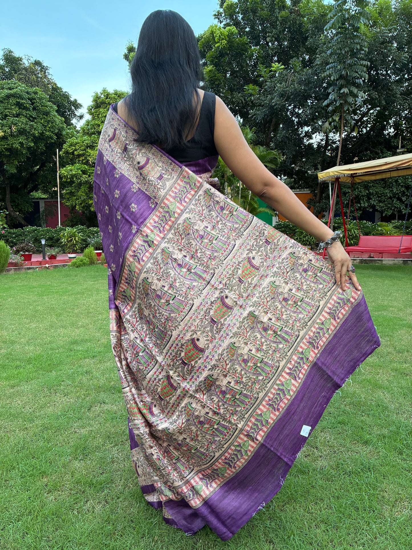 Purple Bhagalpuri Ghicha Silk With Madhubani Print Saree