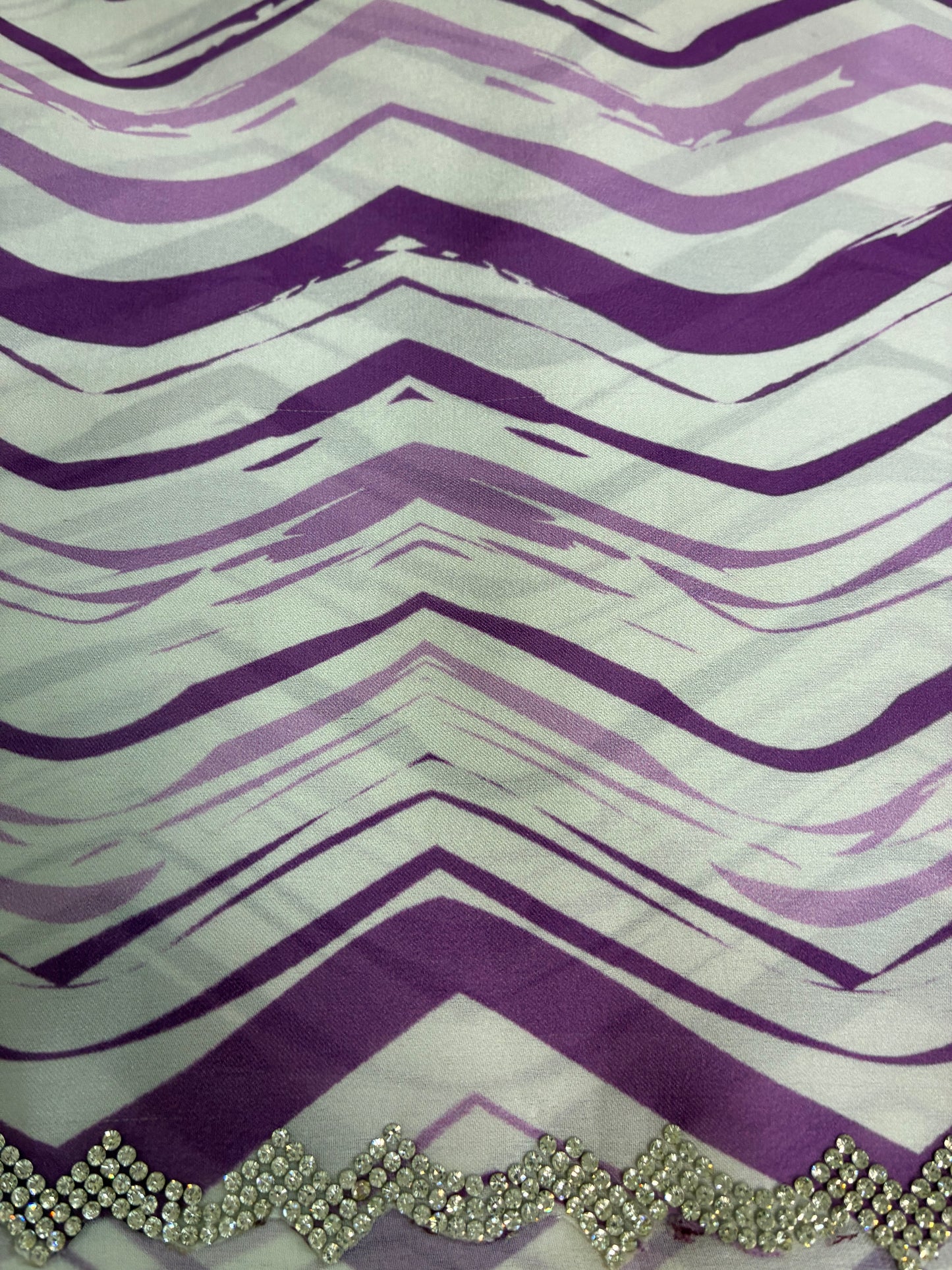 Purple white zig-zag Pastel Crepe Satin Saree