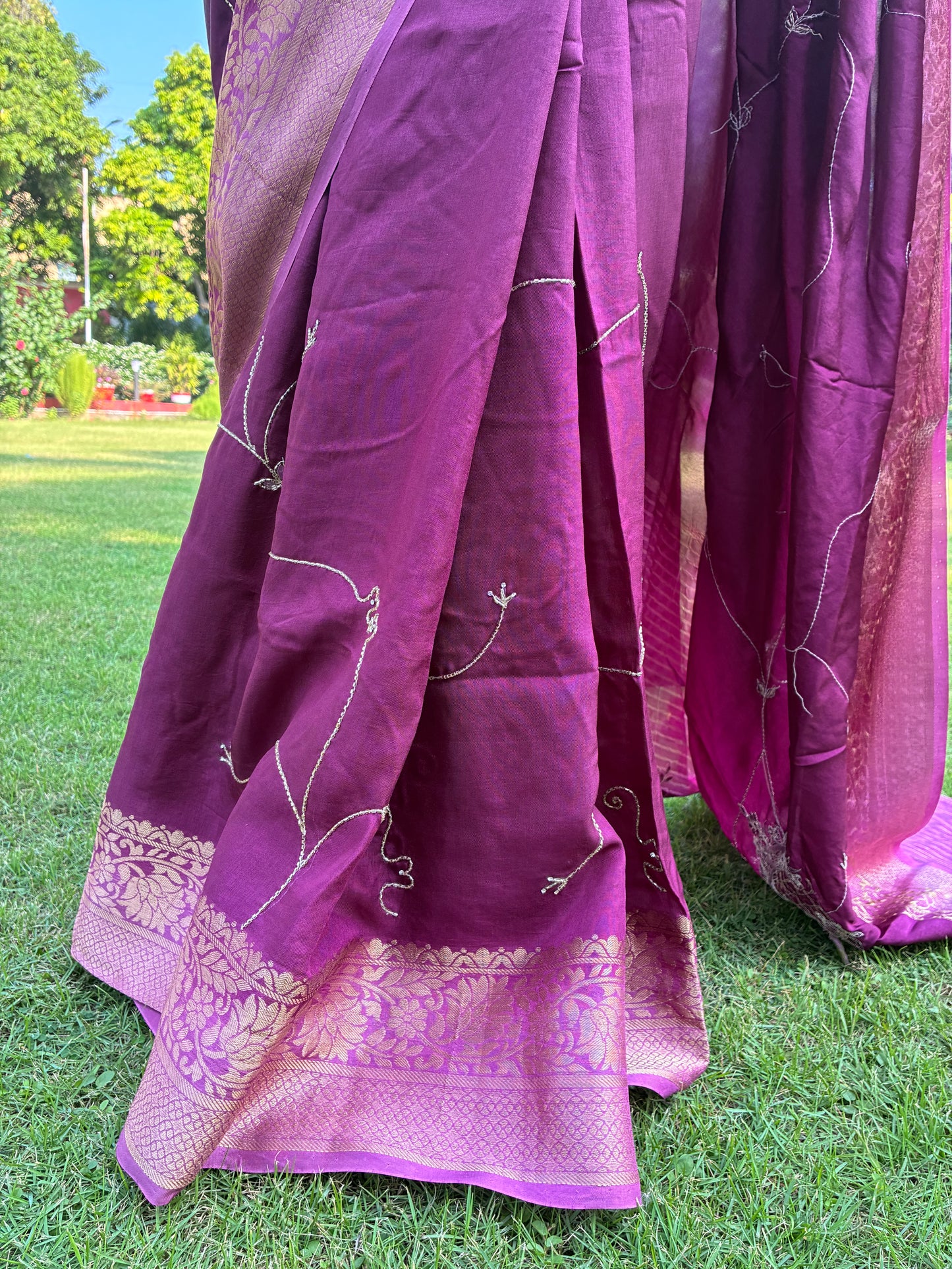 Purple Festive Chit Pallu Saree