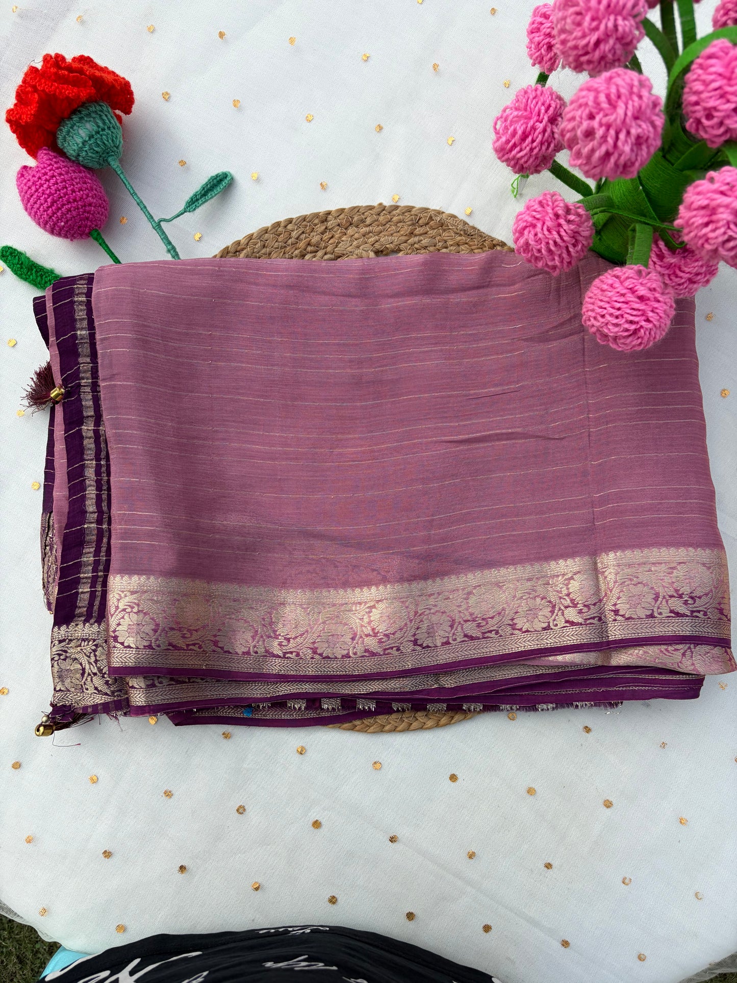 Mauve Striped Chiffon Saree
