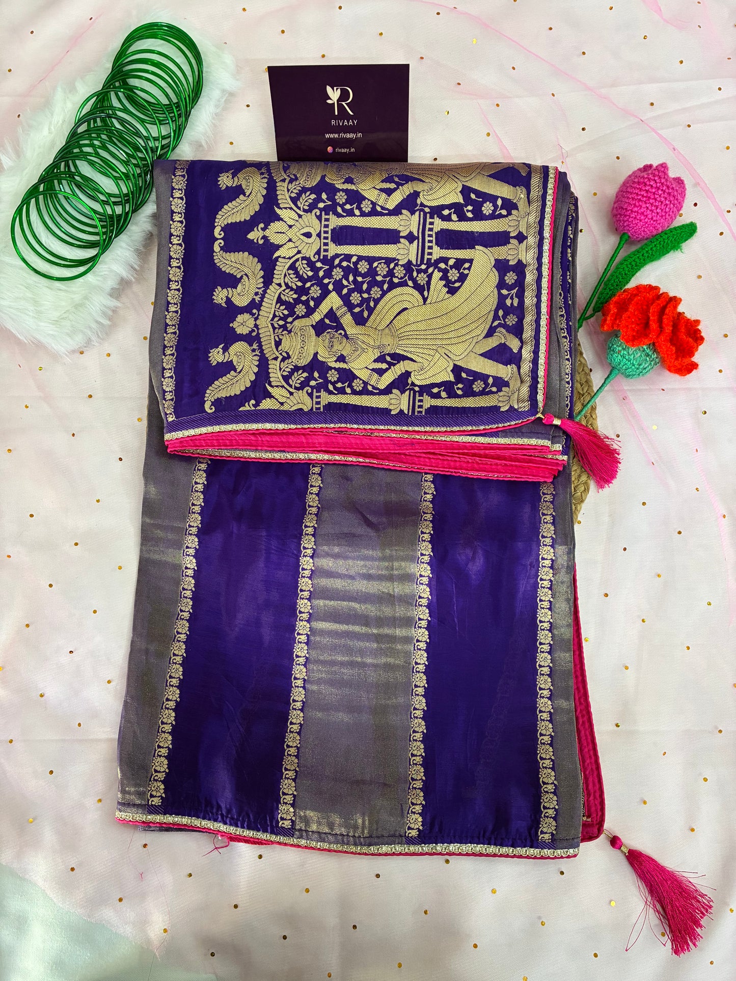 Purple Striped Dola Silk Saree