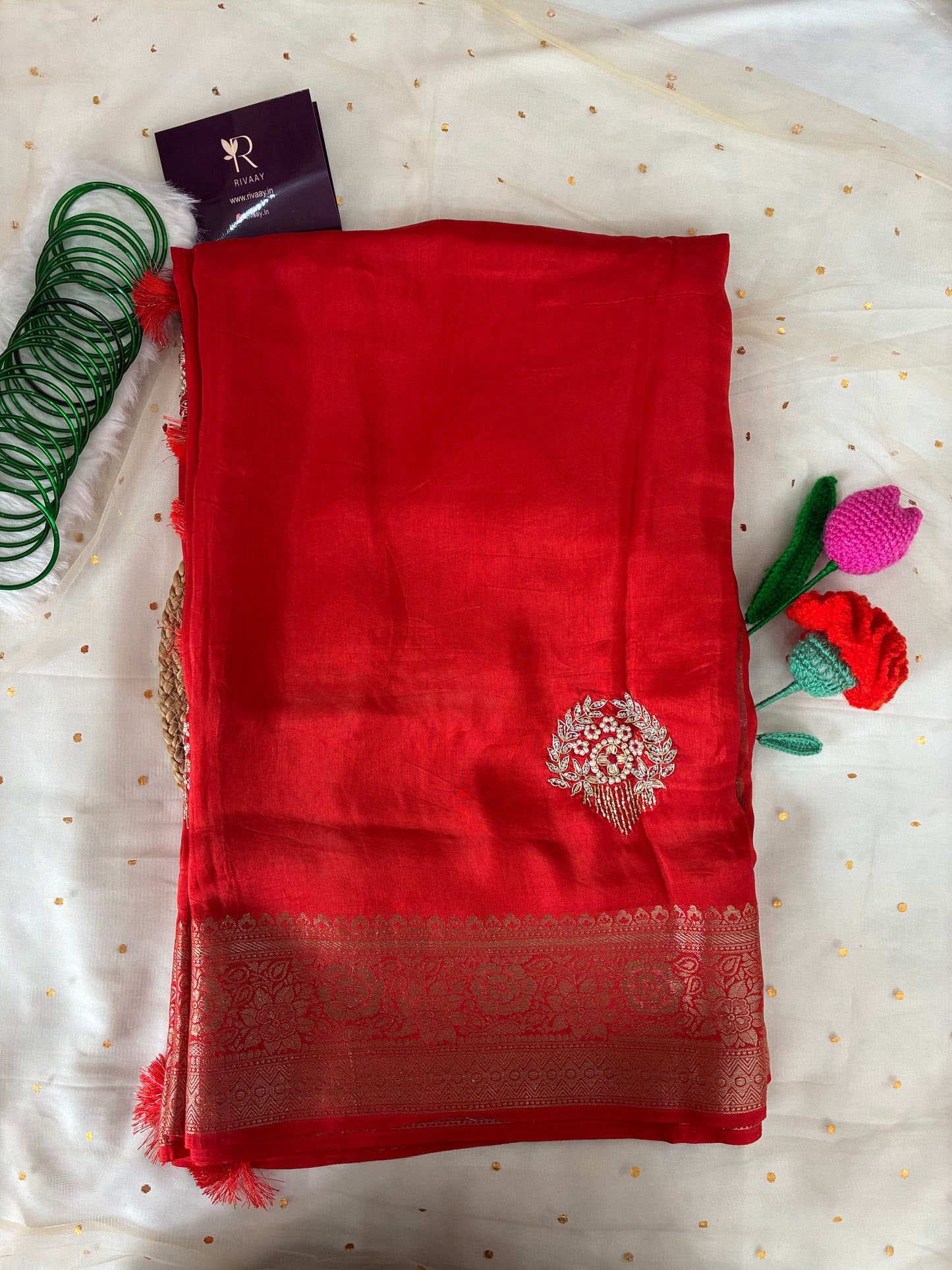 Orange Festive Chit Pallu Saree