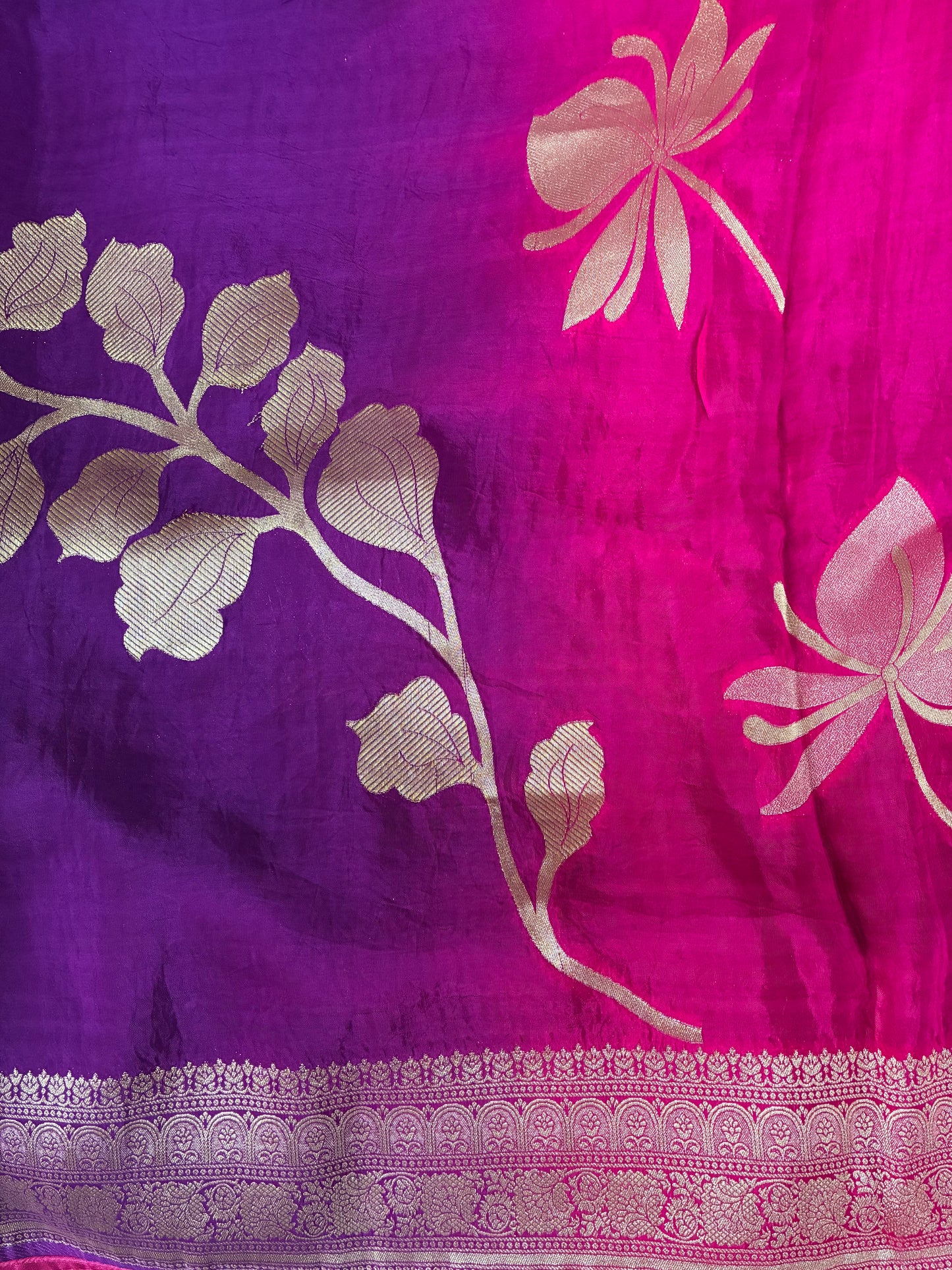Purple Pink Floral Festive Dola Silk Saree