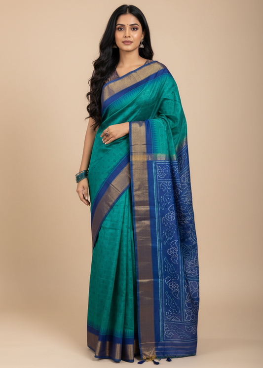 Blue Butti Weaving Chunari Pallu Chanderi Silk Saree