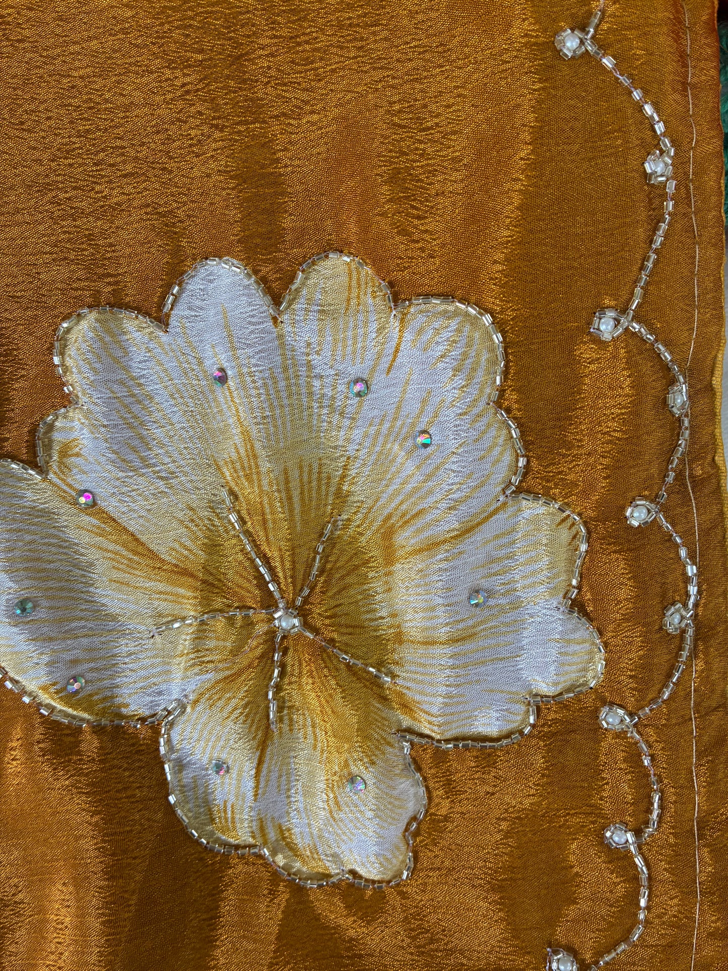 Mustard Floral Chinon Saree