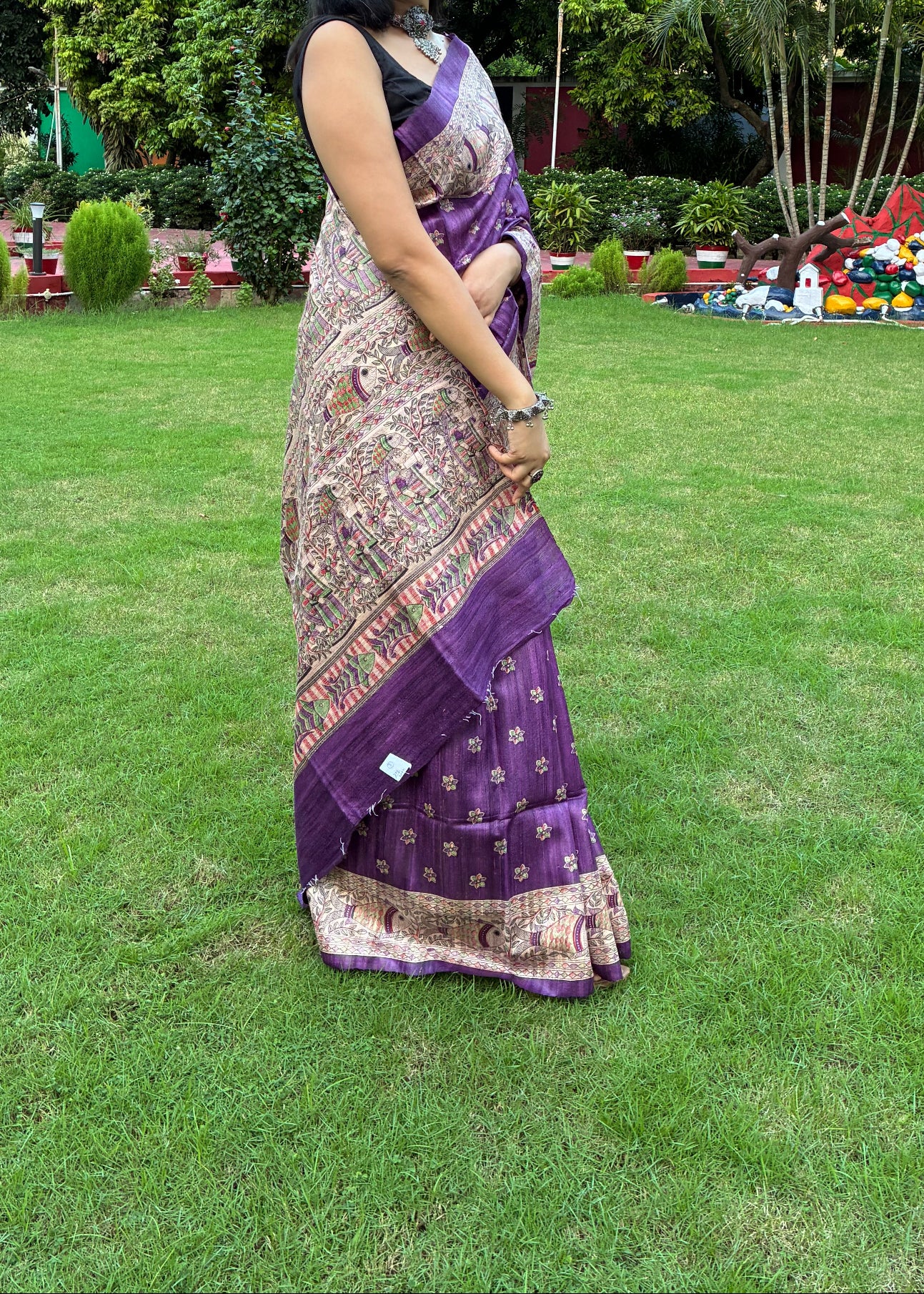 Purple Bhagalpuri Ghicha Silk With Madhubani Print Saree