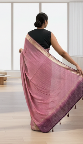 Mauve Striped Chiffon Saree