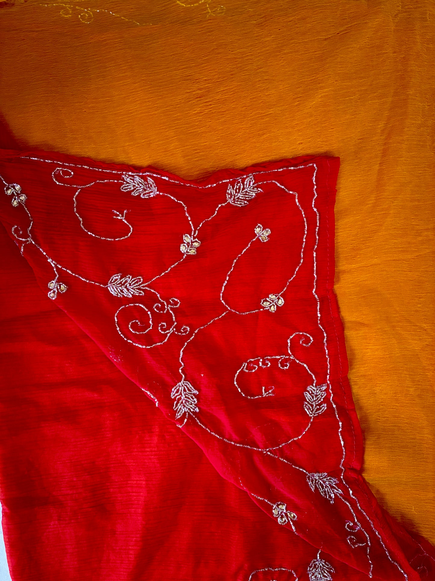 Red Kutdana Festive Semi Chiffon Saree