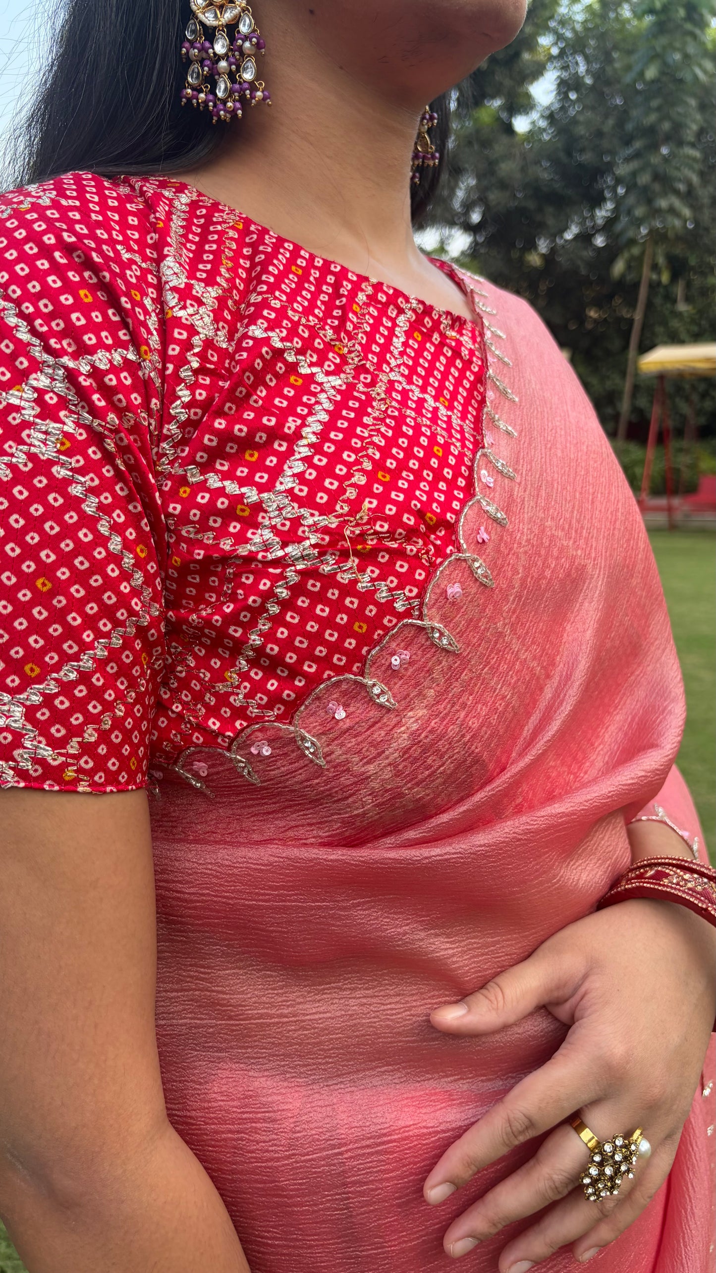 Pink Saree and Blouse Combo