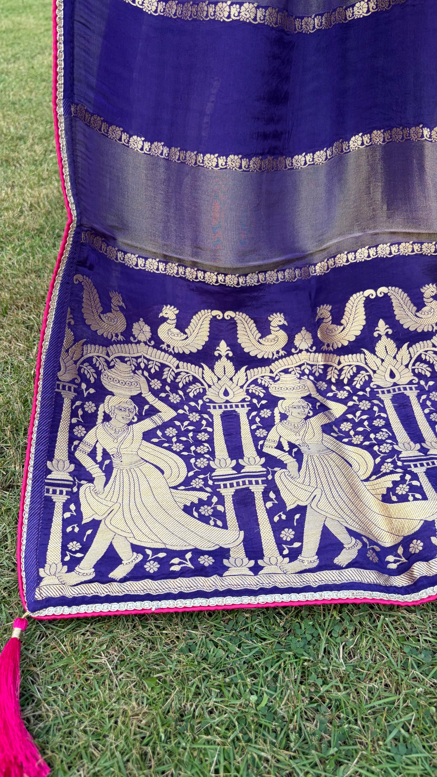 Purple Striped Dola Silk Saree