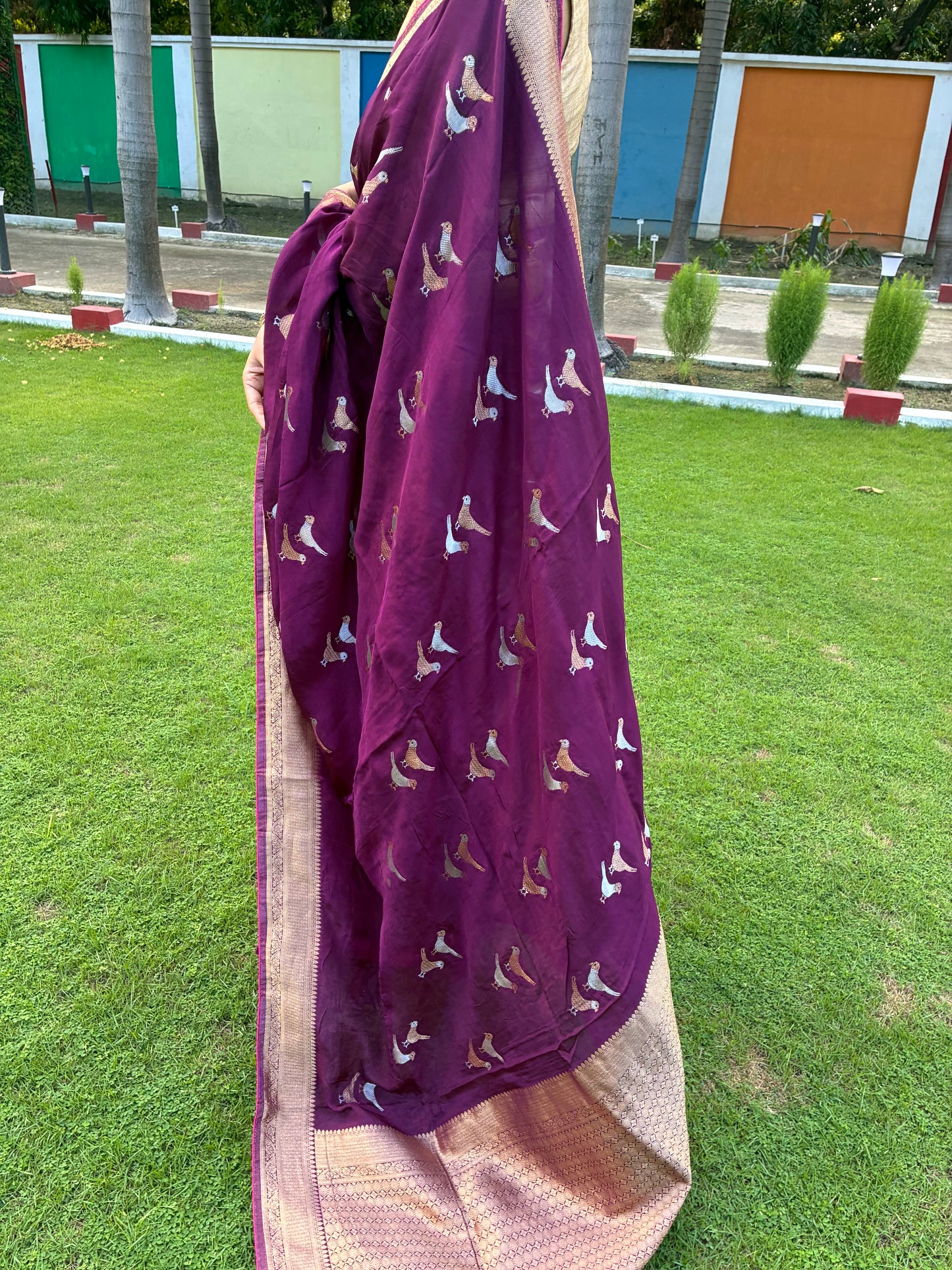Purple Bird Dola Silk Saree