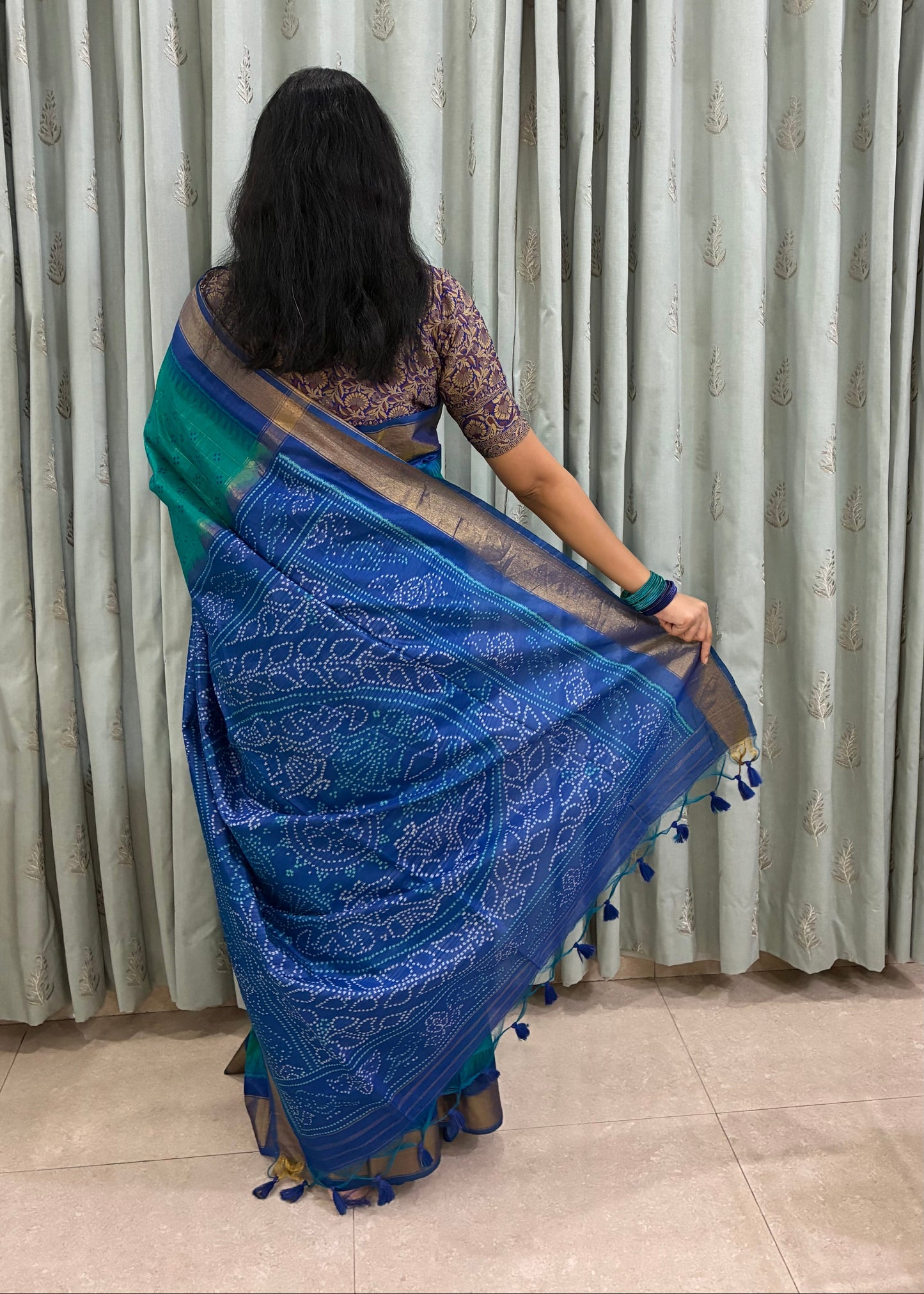 Blue Butti Weaving Chunari Pallu Chanderi Silk Saree