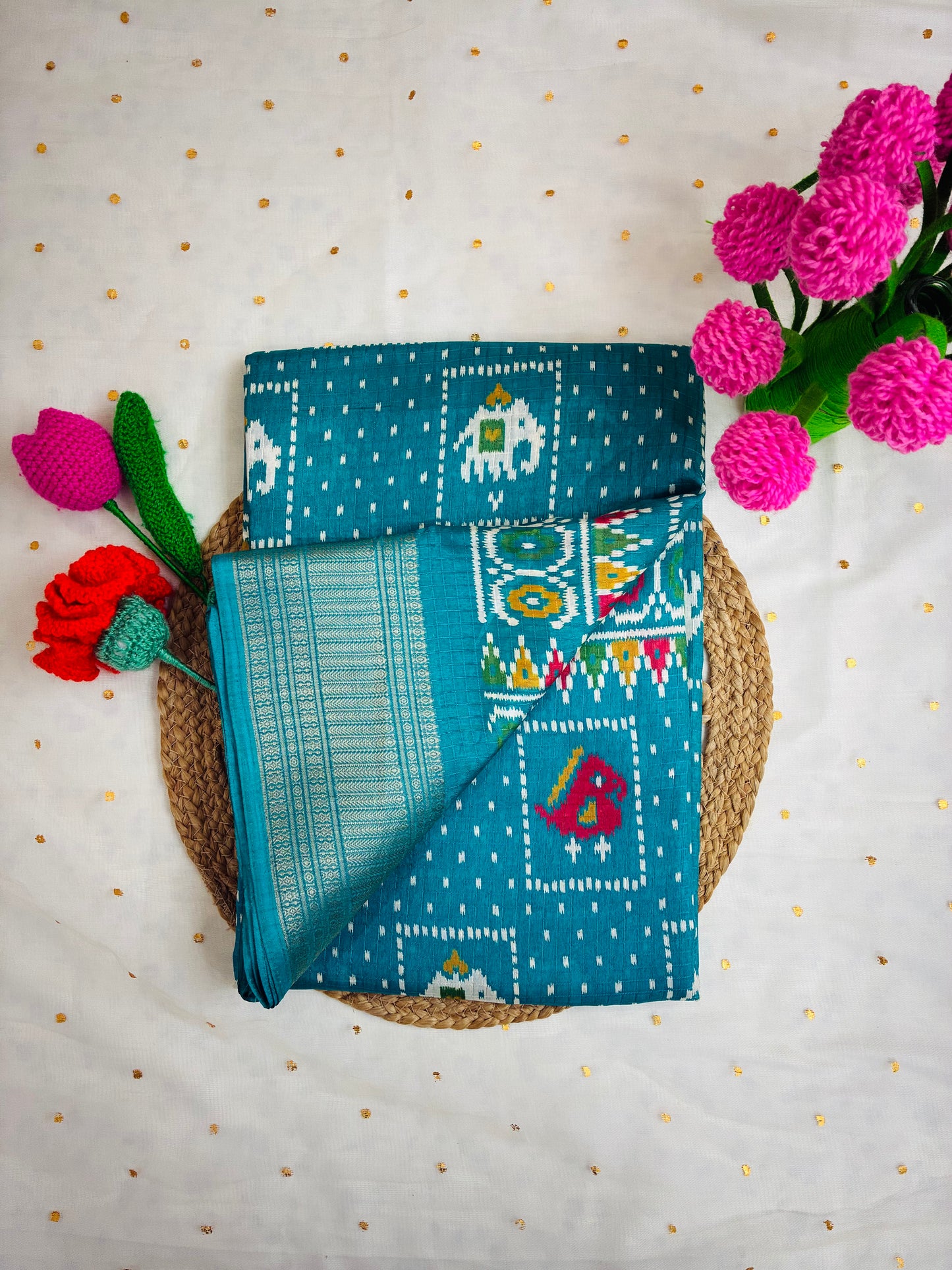Teal Pochampally Design Festive Saree