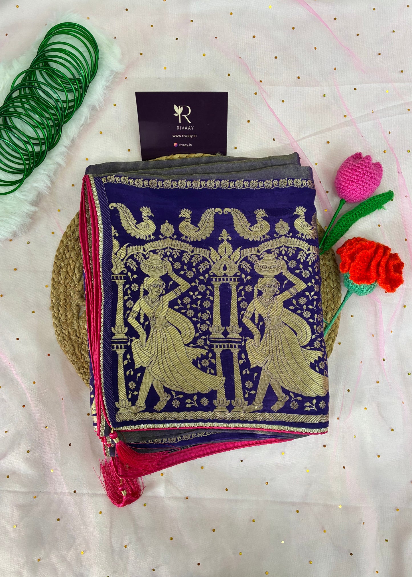 Purple Striped Dola Silk Saree