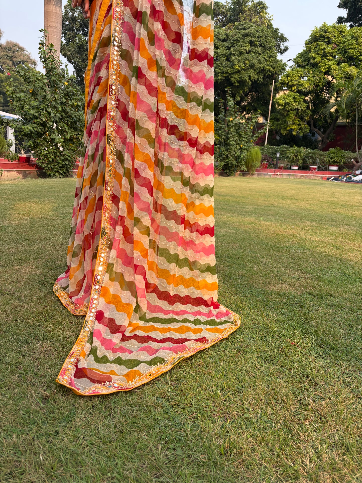 Multicolor Leheriya Work Chiffon Saree