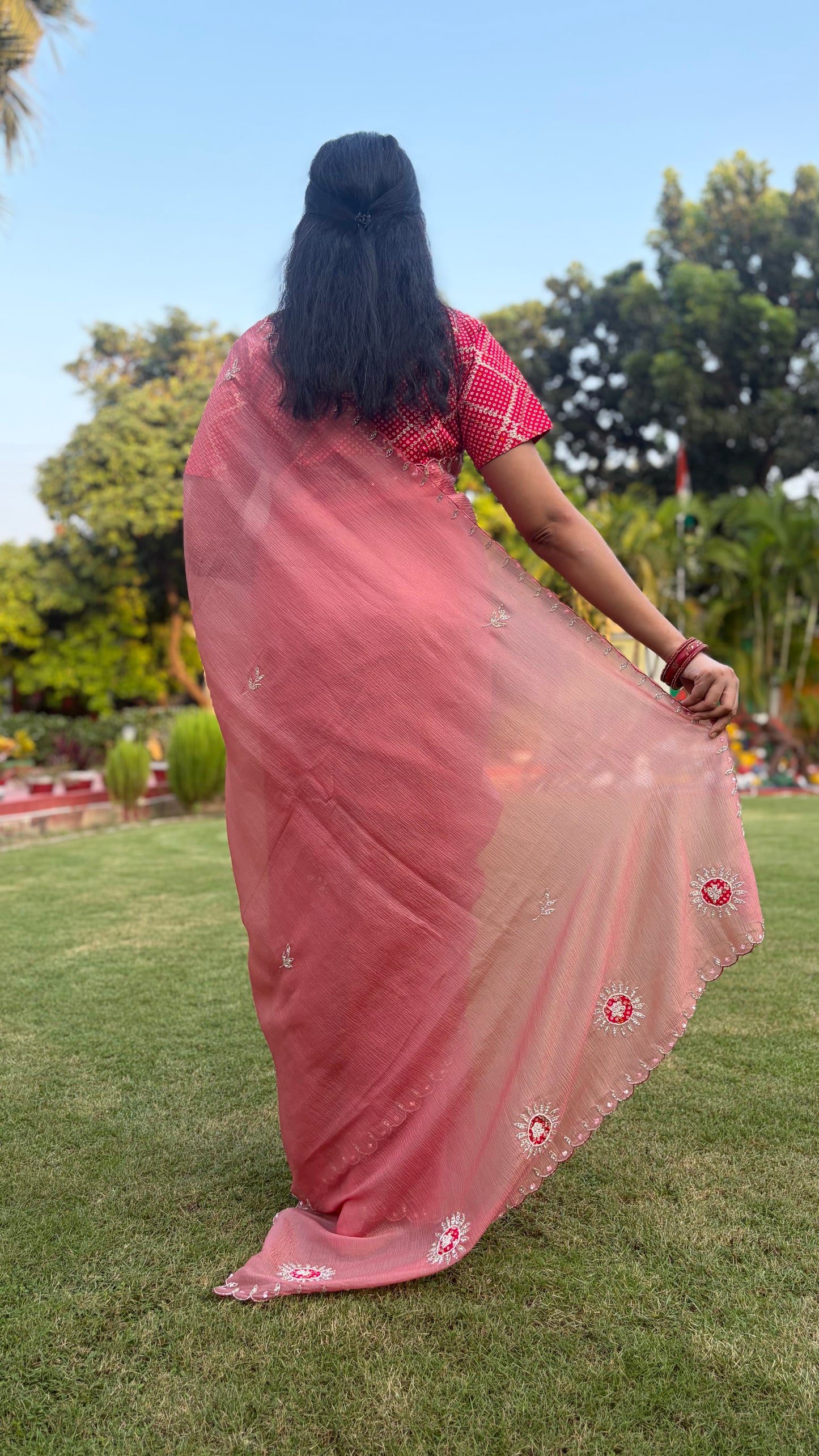Pink Saree and Blouse Combo