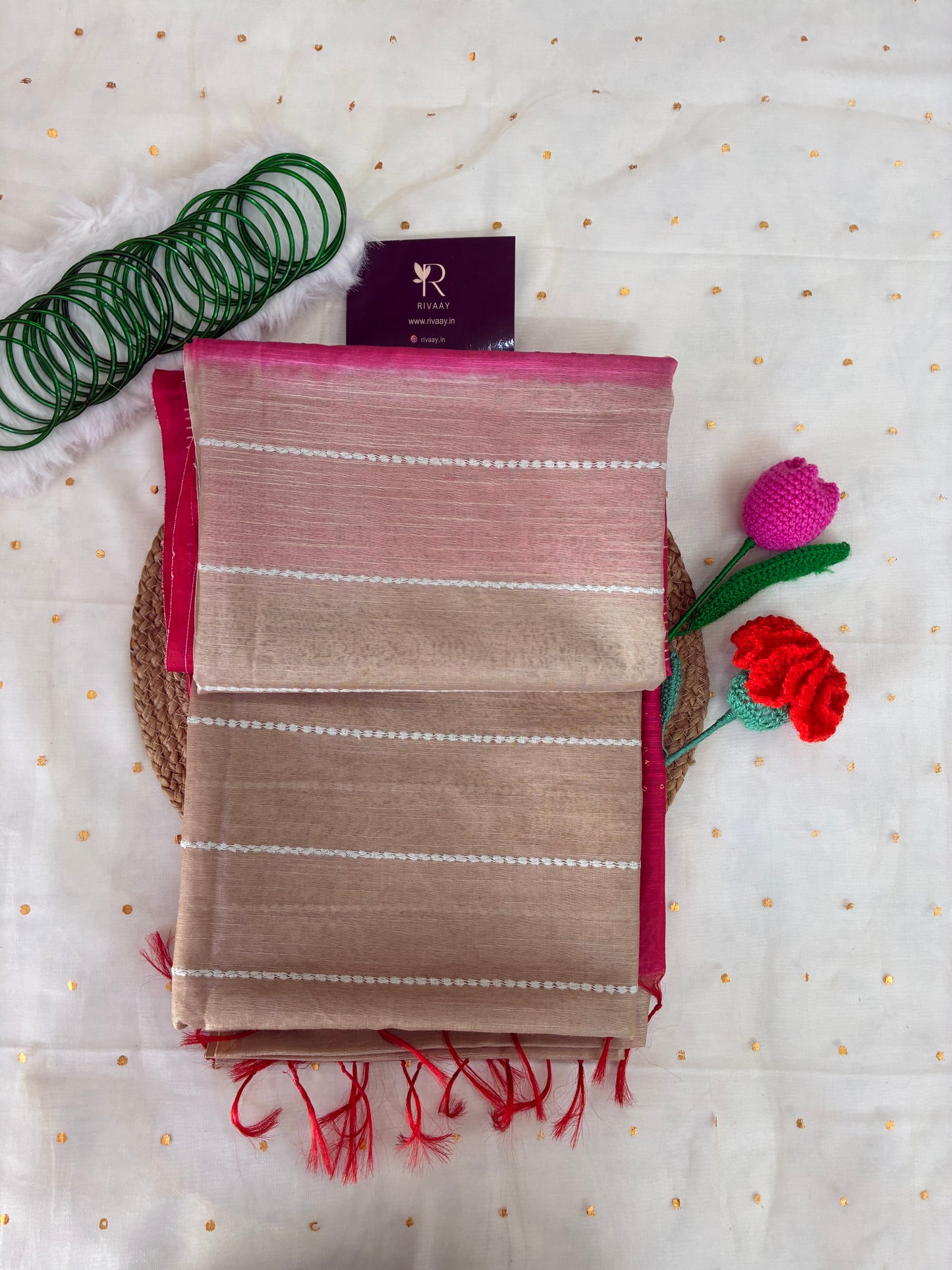 Beige Pink Striped Chanderi Cotton
