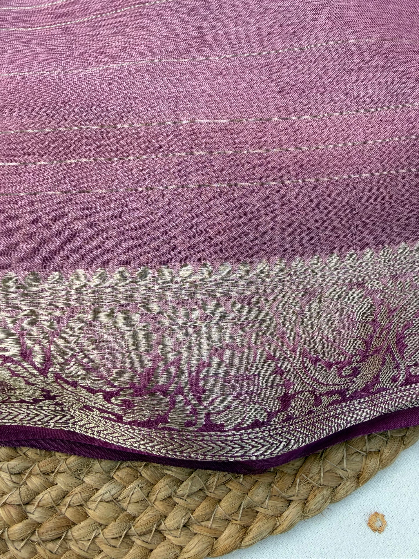 Mauve Striped Chiffon Saree