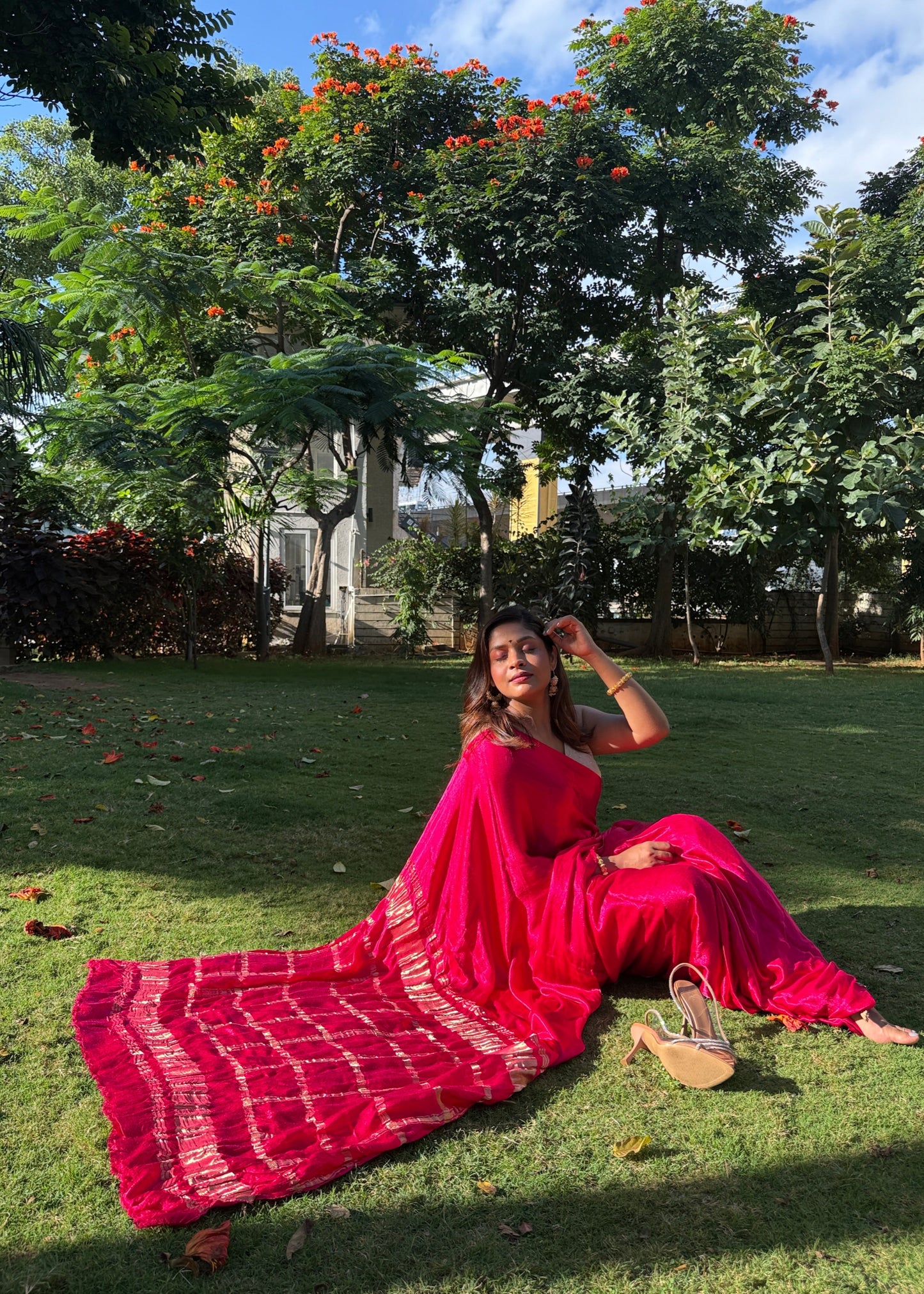 Pink Solid Gajji Silk Saree